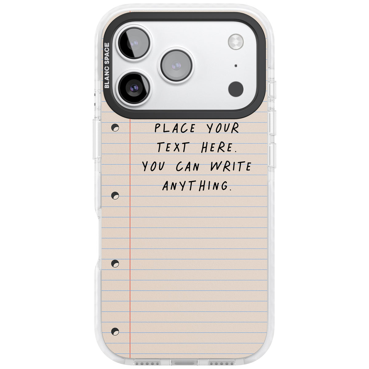 Personalised Lined Paper iPhone 17 Pro Impact Clear Phone Case front