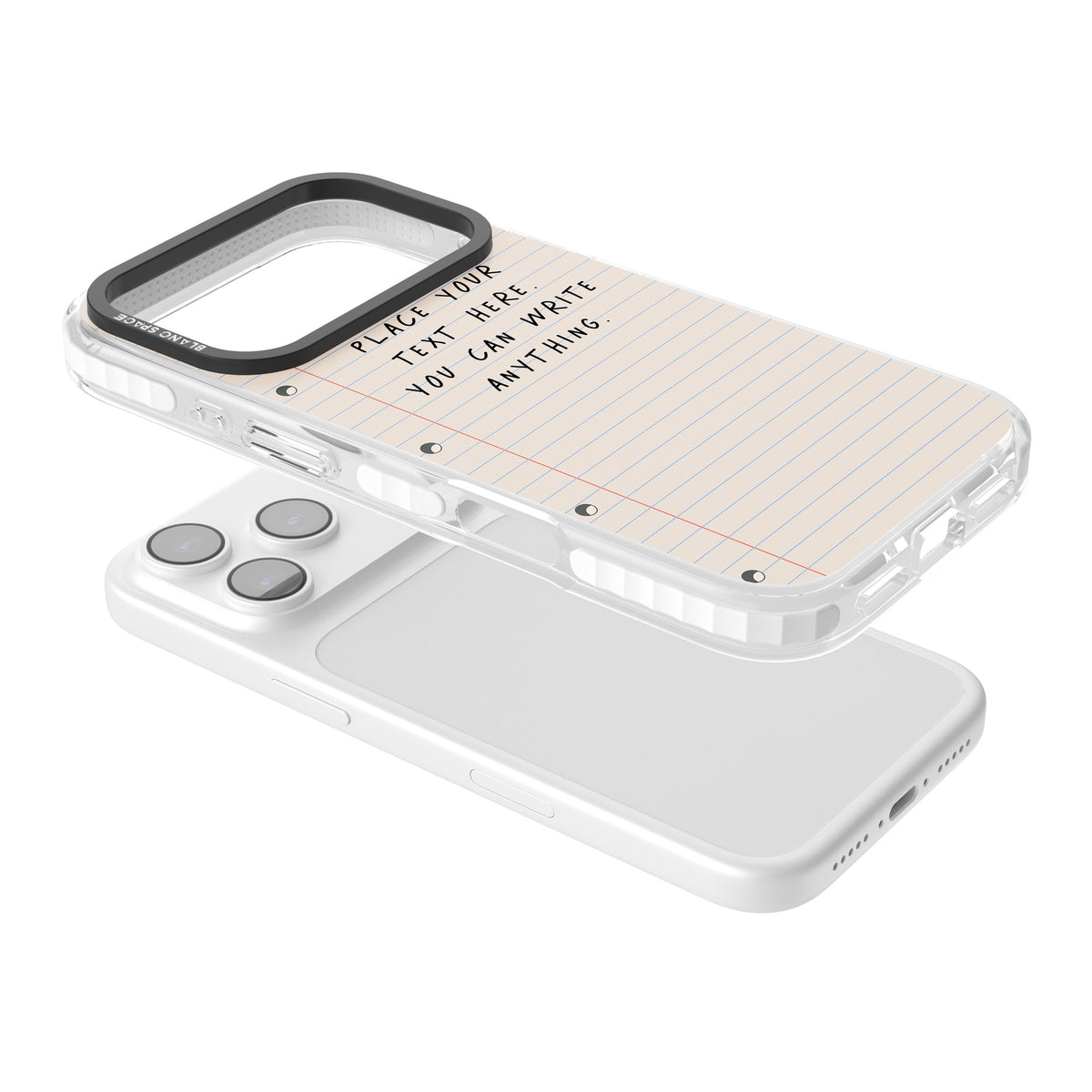 Personalised Lined Paper iPhone 17 Pro Impact Clear Phone Case angled