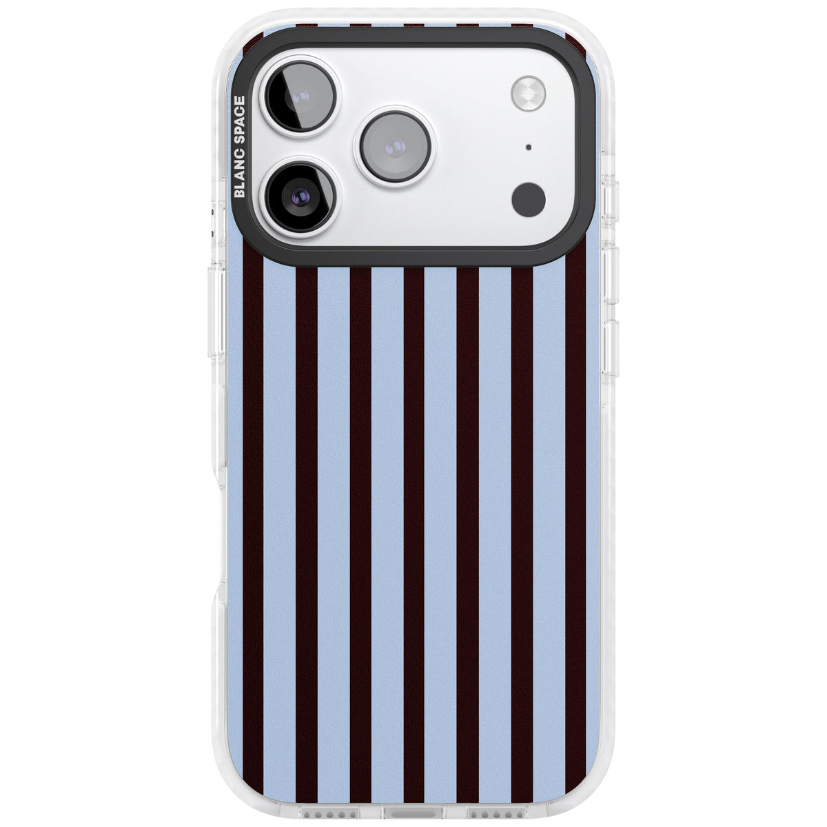 Blackcurrant Stripe preppy iPhone case featuring vertical burgundy and light blue stripes in a classic pinstripe layout iPhone 17 Pro Impact Pro Clear Phone Case front