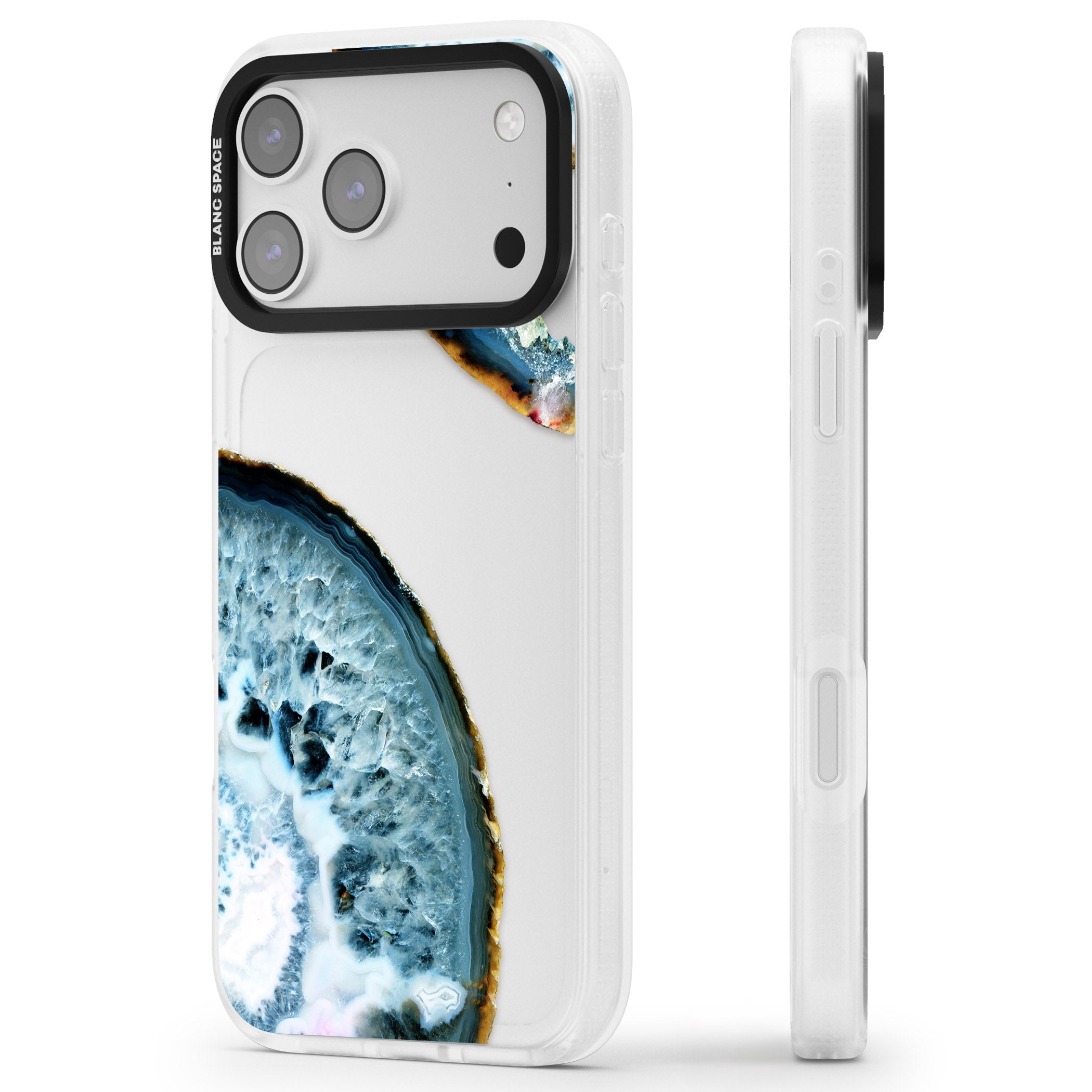 Blue Agate Slice iPhone 17 Pro Impact Air Clear Phone Case Side Profile