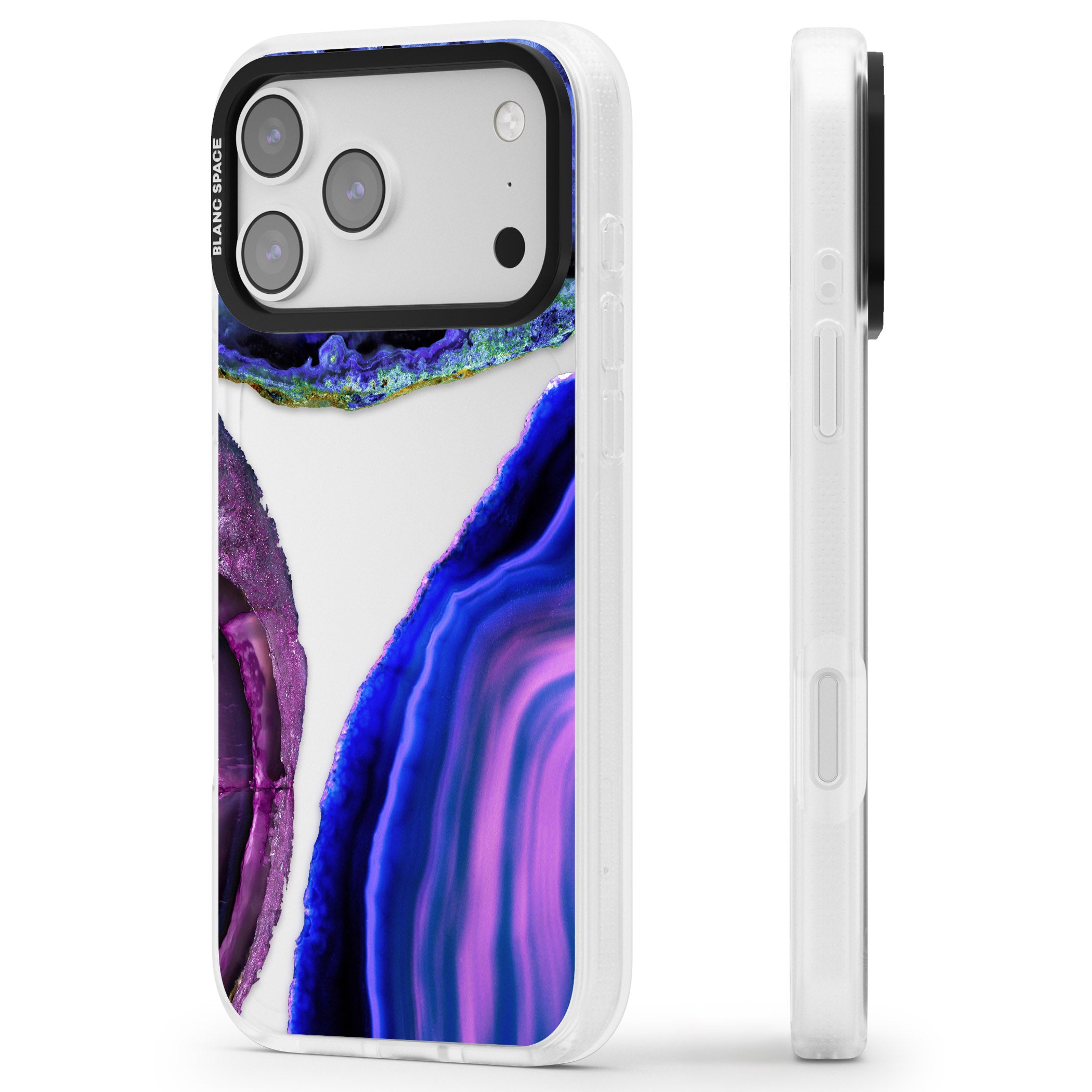 Violet Agate Slice iPhone 17 Pro Impact Air Clear Phone Case Side Profile