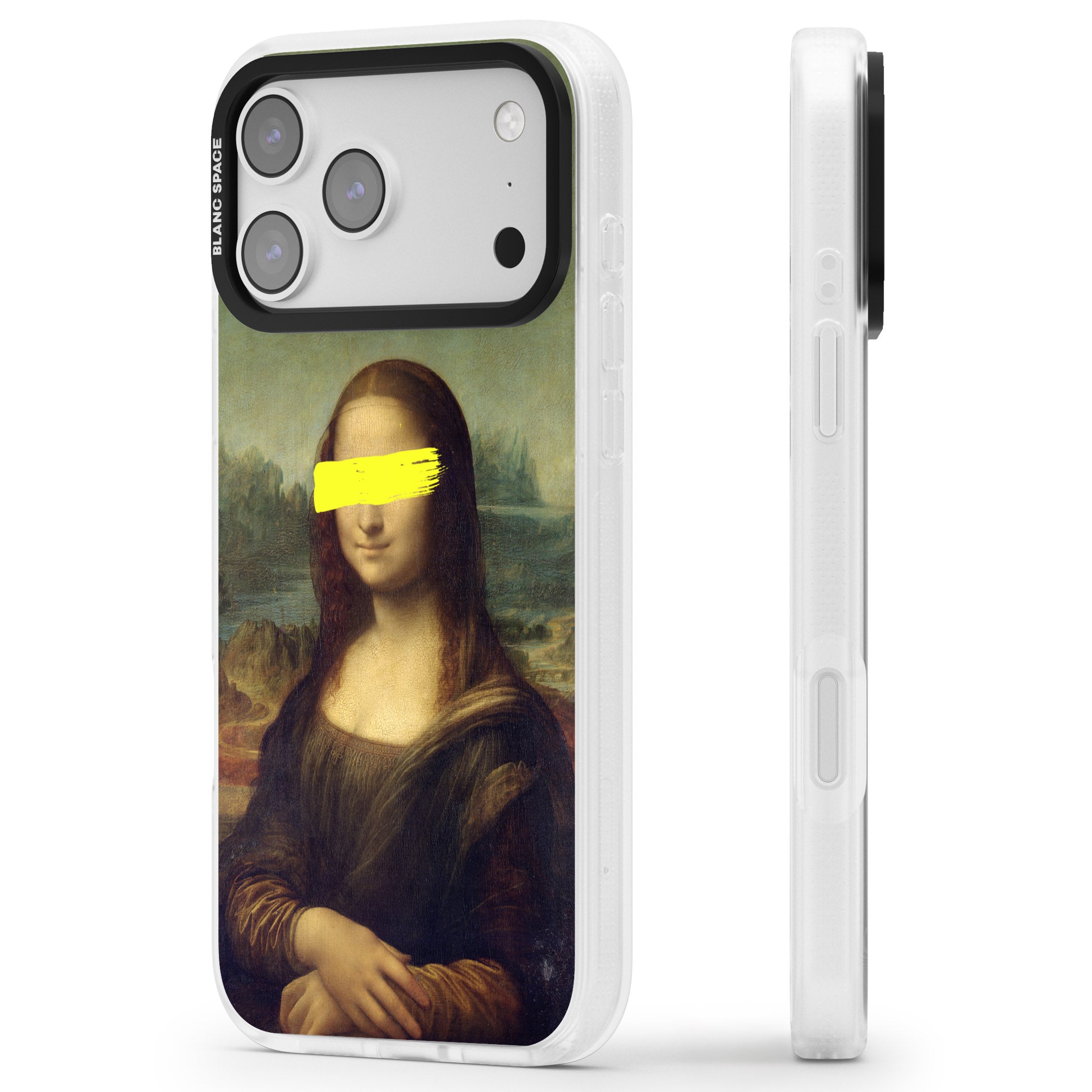 Vandaled Mona Lisa iPhone 17 Pro Impact Air Clear Phone Case Side Profile