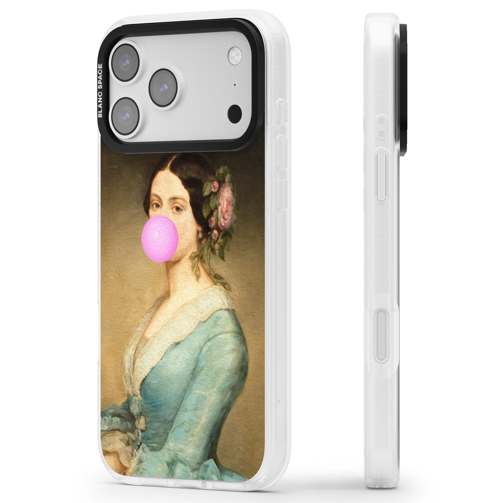Bubblegum Renaissance iPhone 17 Pro Impact Air Clear Phone Case Side Profile