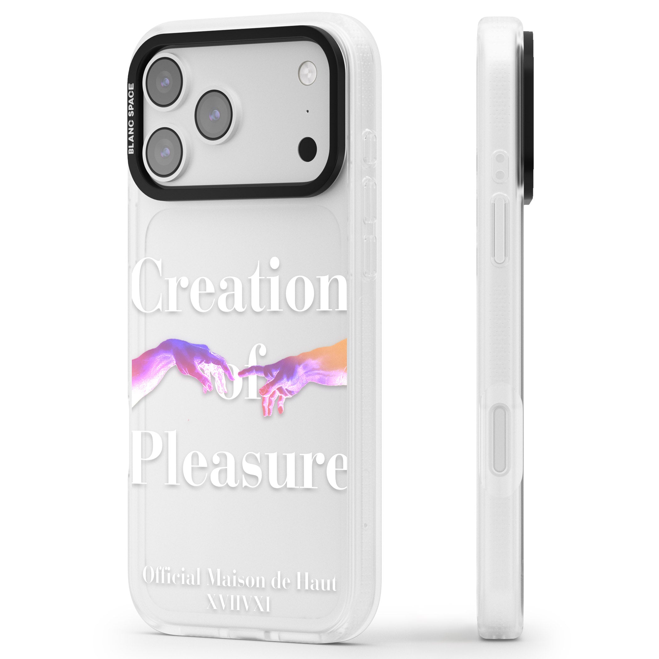 Creation Of Pleasure iPhone 17 Pro Impact Air Clear Phone Case Side Profile