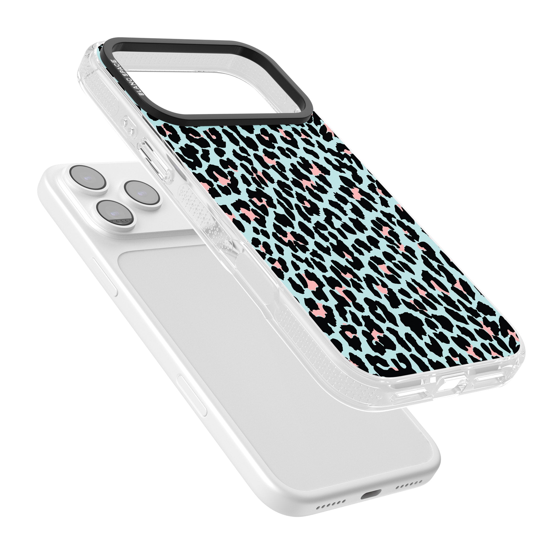 Pastel Blue & Pink Leopard Print iPhone 17 Pro Impact Air Clear Phone Case Colours
