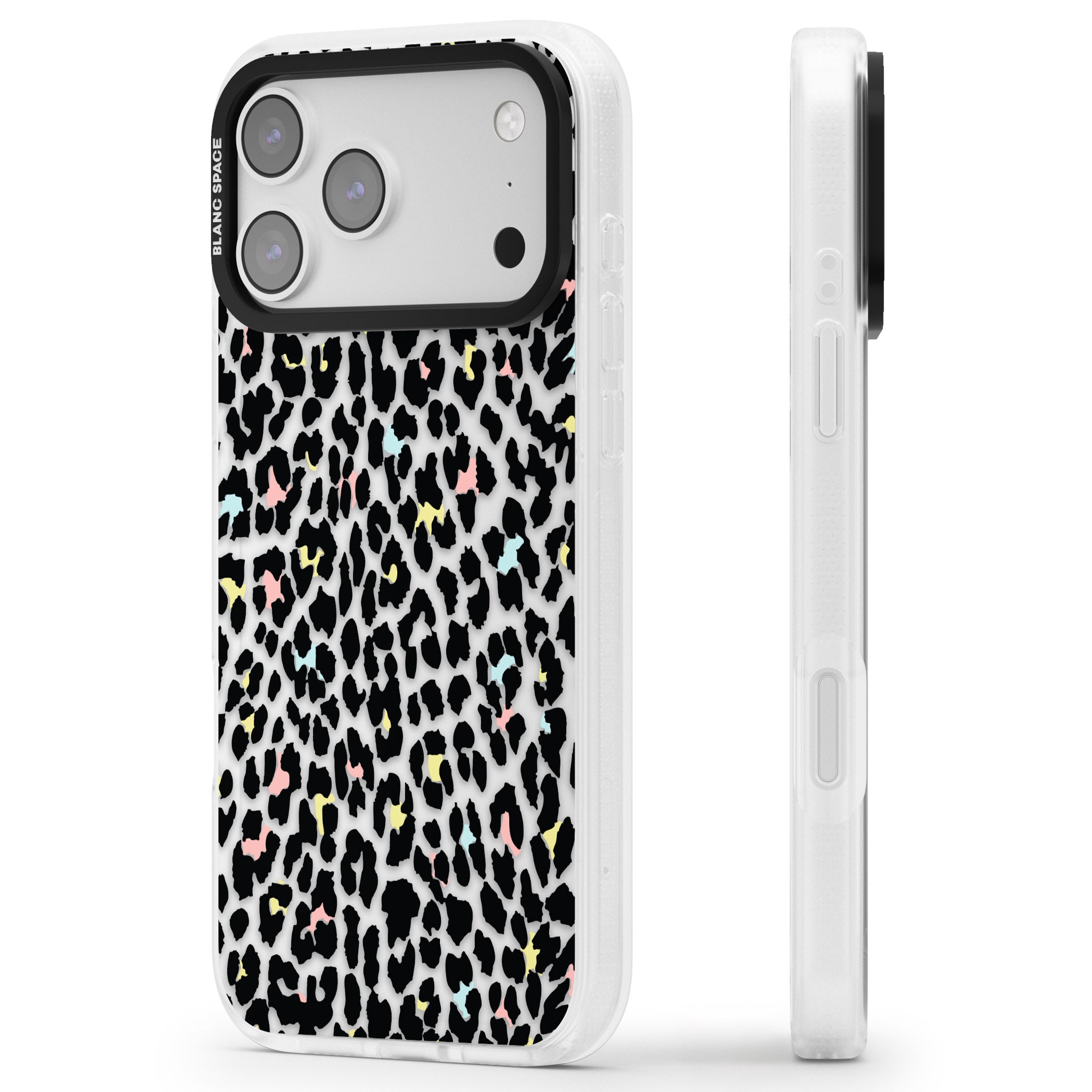 Pastel Leopard Print iPhone 17 Pro Impact Air Clear Phone Case Side Profile
