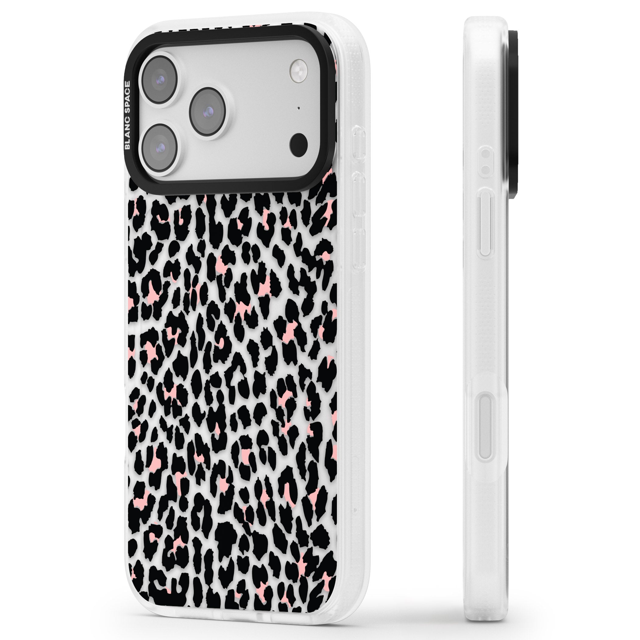 Pink Leopard Print iPhone 17 Pro Impact Air Clear Phone Case Side Profile