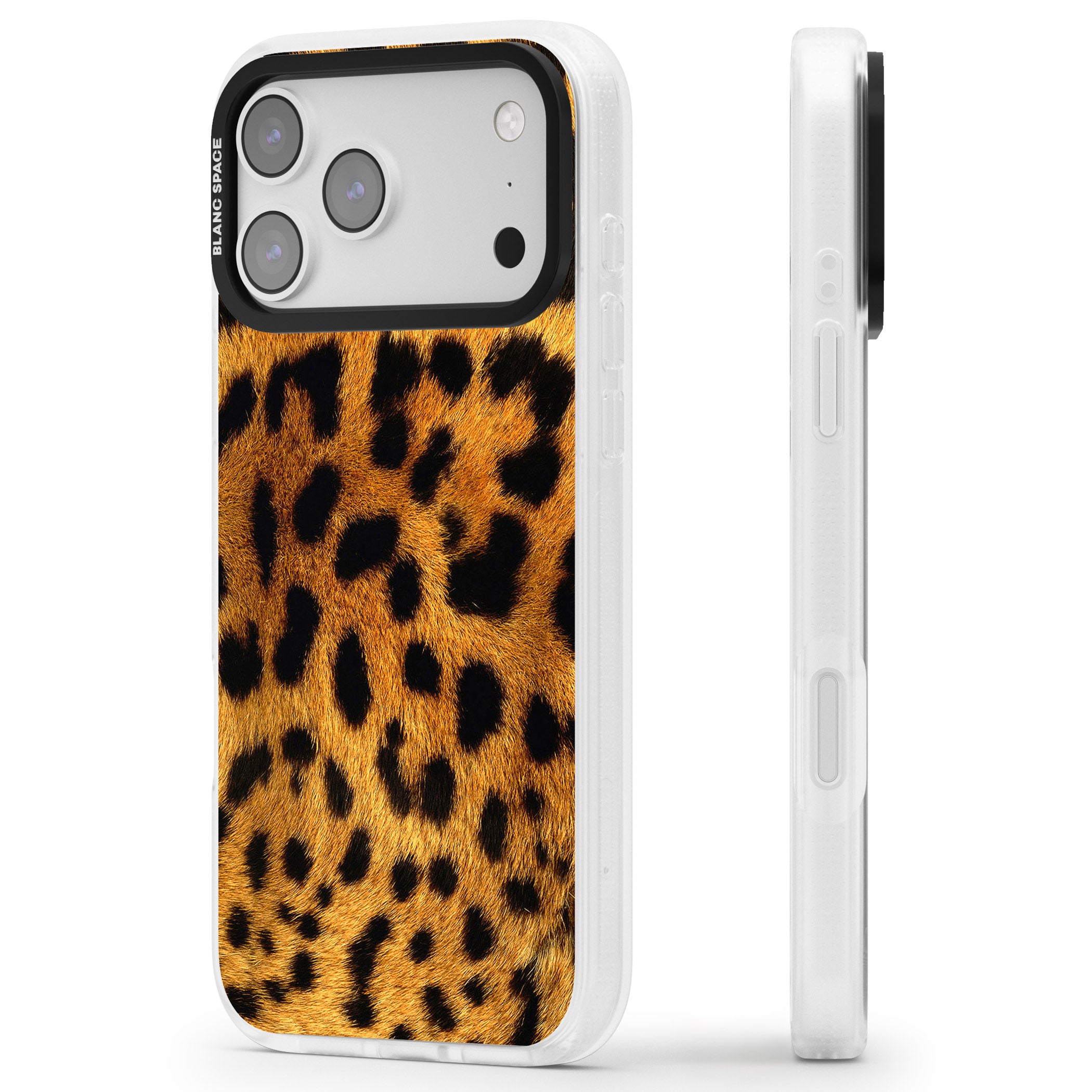 Leopard Print iPhone 17 Pro Max Impact Air Clear Phone Case Side Profile
