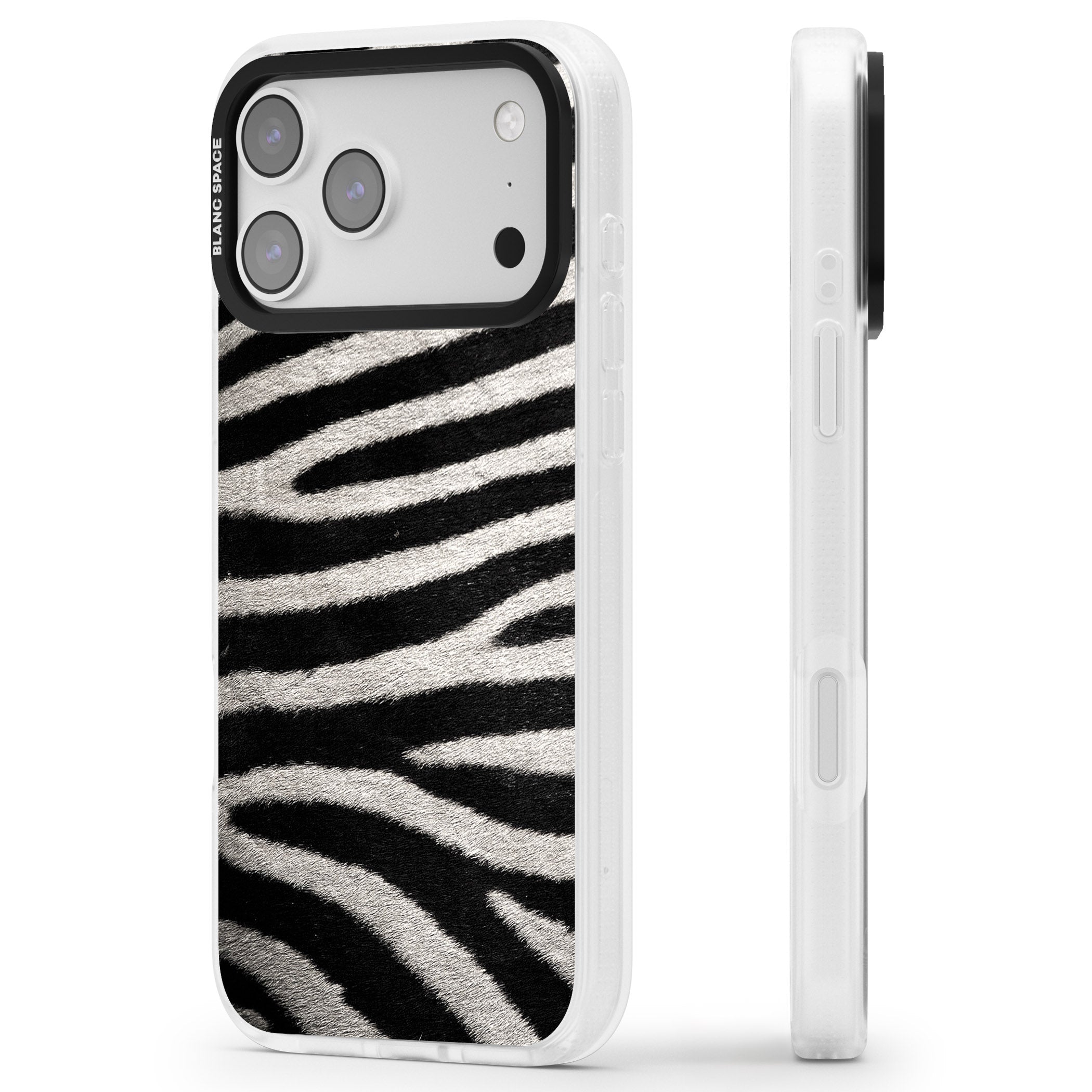 Zebra Print iPhone 17 Pro Max Impact Air Clear Phone Case Side Profile