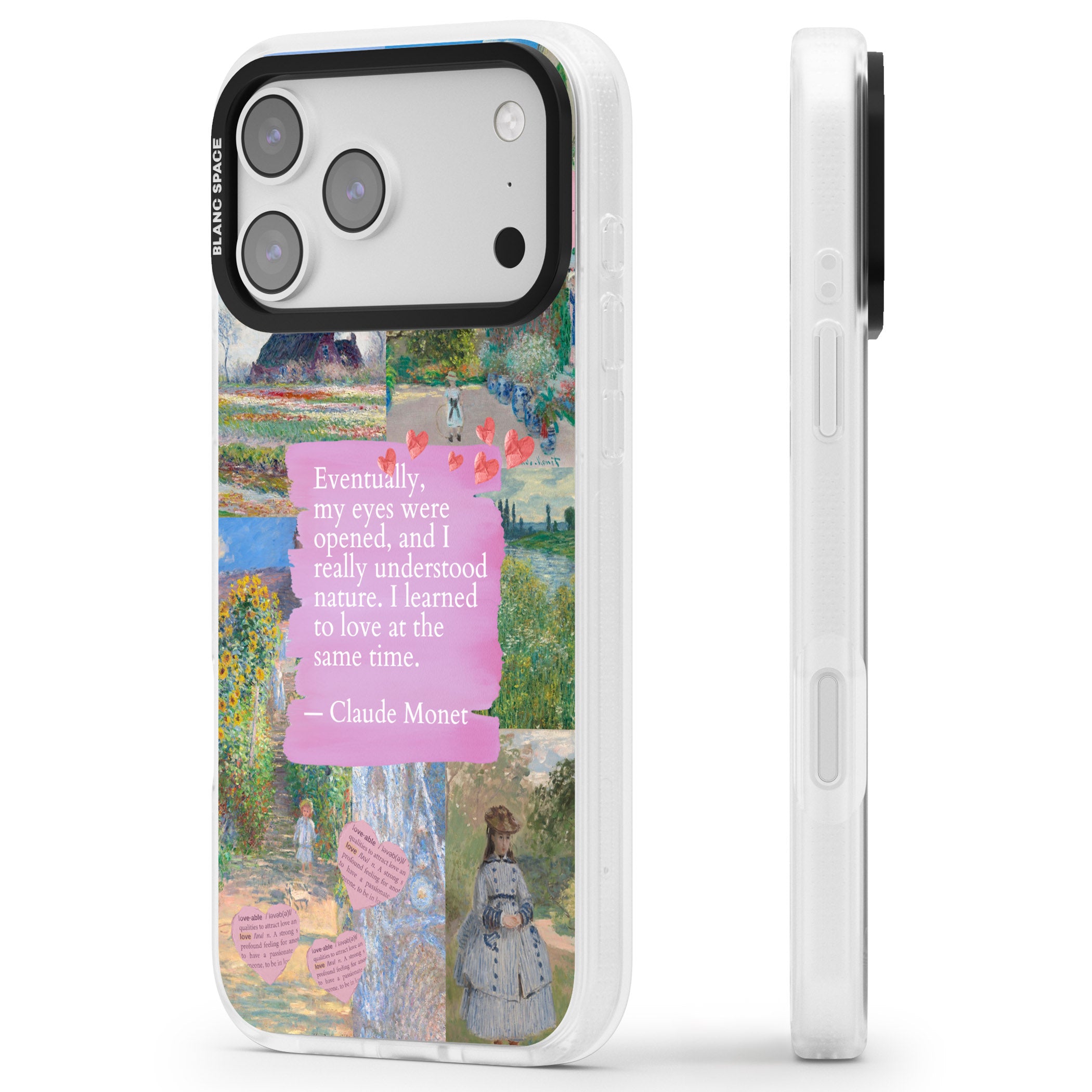 Monet 'Eyes Were Opened' Collage iPhone 17 Pro Impact Air Clear Phone Case Side Profile