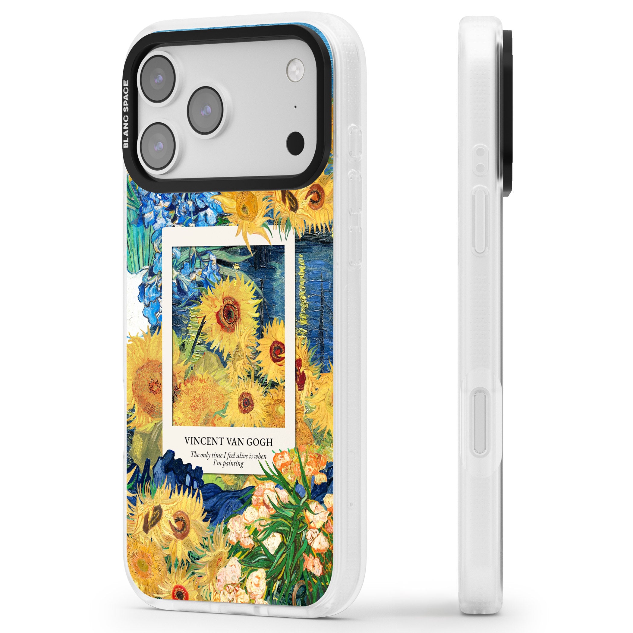 Van Gogh Sunflowers iPhone 17 Pro Impact Air Clear Phone Case Side Profile