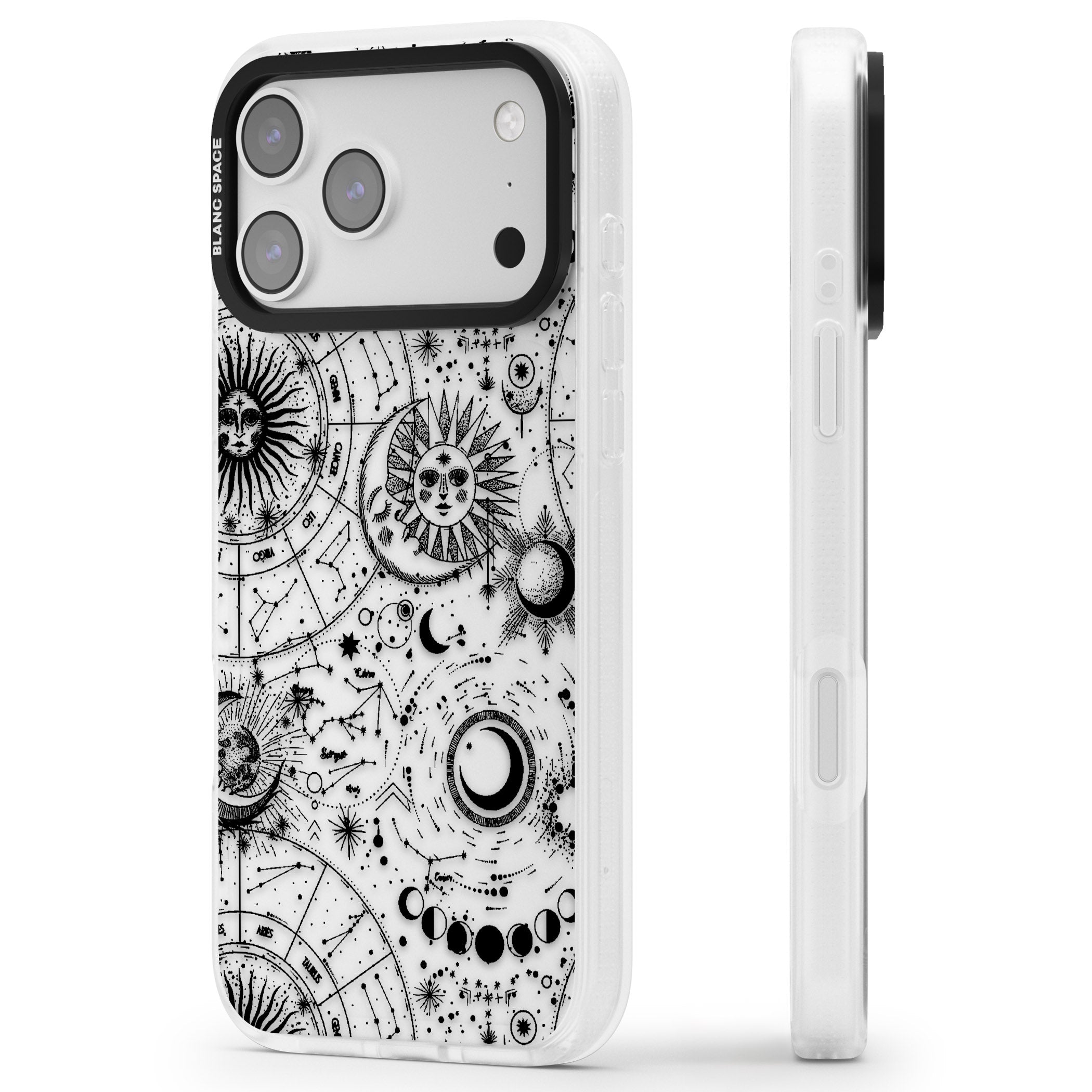 Celestial Zodiac iPhone 17 Pro Impact Air Clear Phone Case Side Profile