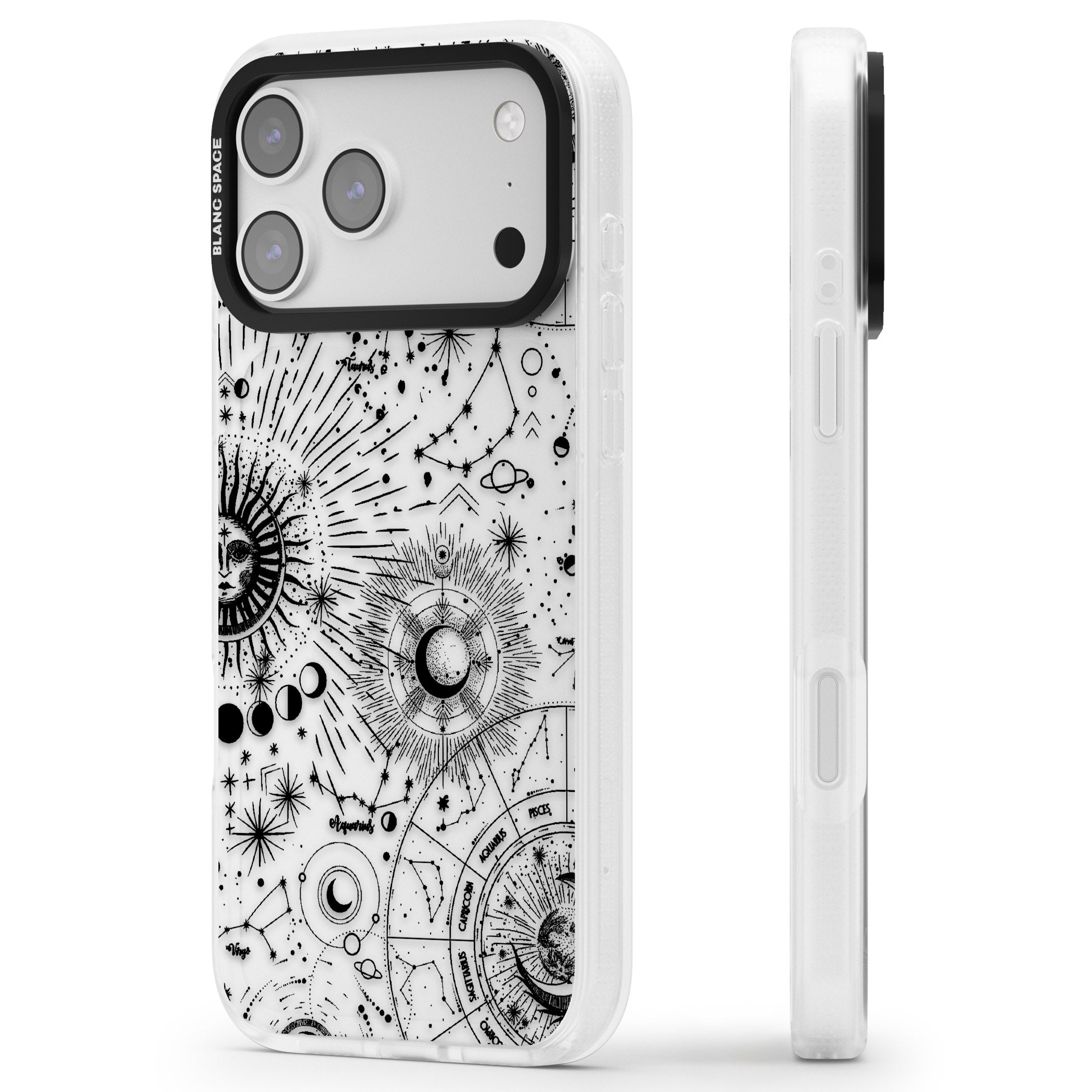 Celestial Chart iPhone 17 Pro Impact Air Clear Phone Case Side Profile