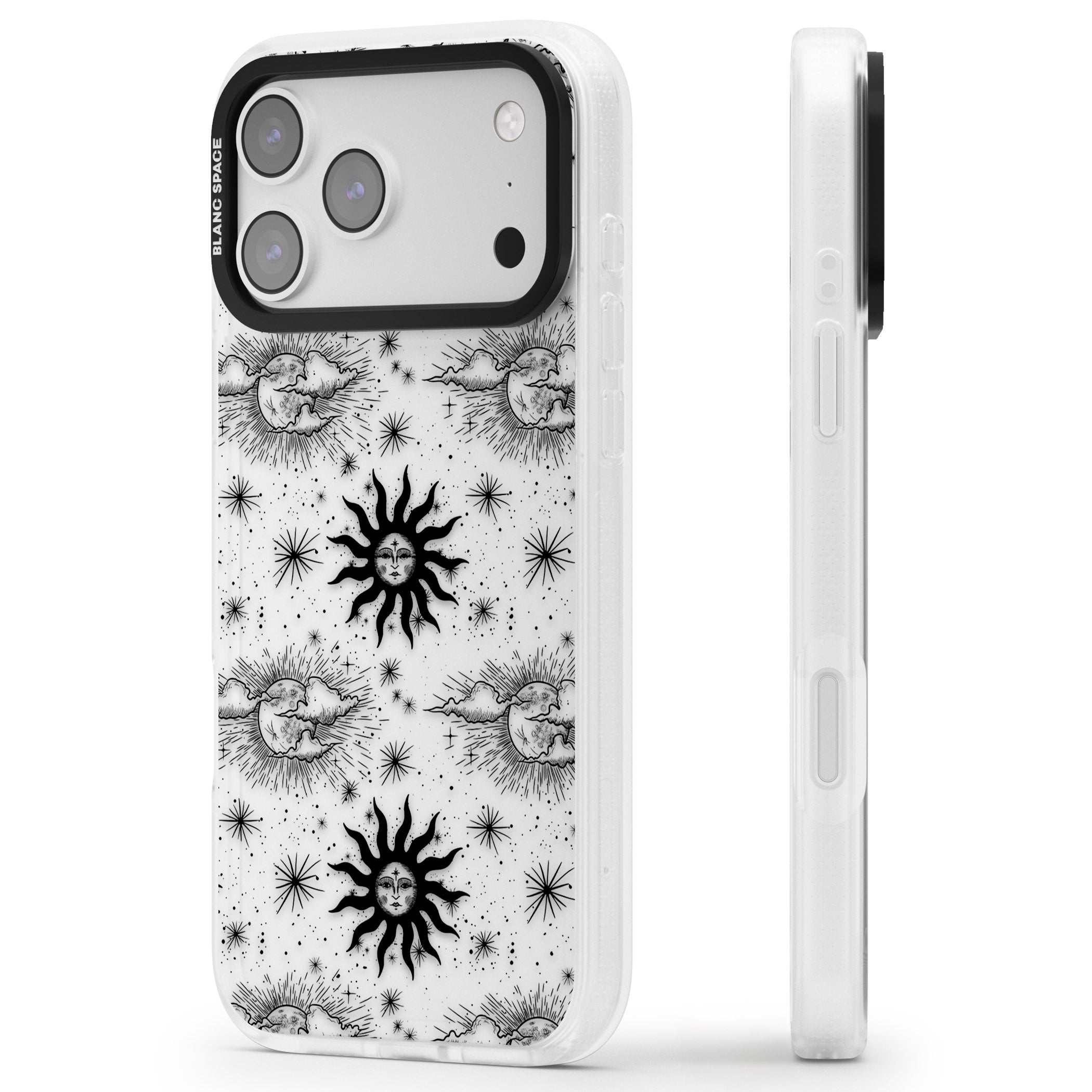 Vintage Sun & Moon iPhone 17 Pro Impact Air Clear Phone Case Side Profile