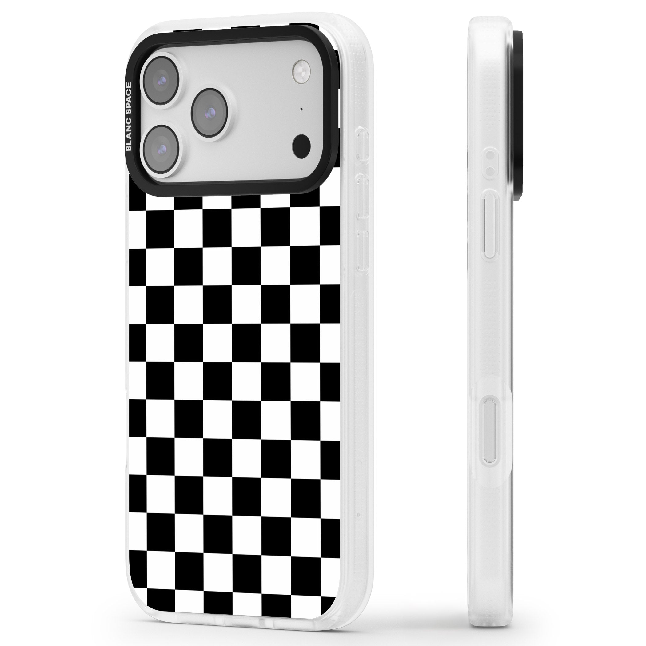 Black Checkered iPhone 17 Pro Impact Air Clear Phone Case Side Profile