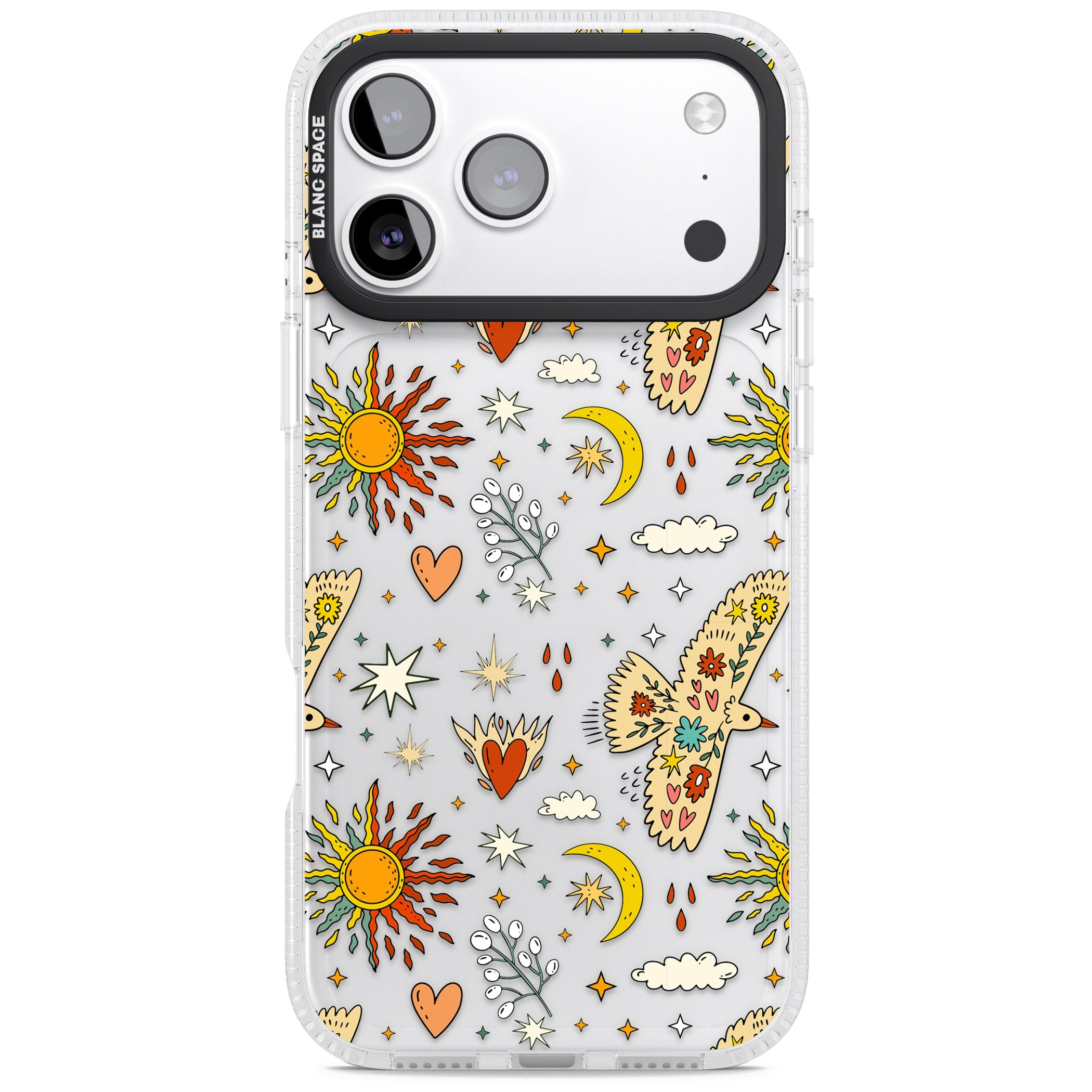 Boho Celestial Floral Bird Sun iPhone 17 Pro Impact Air Clear Phone Case