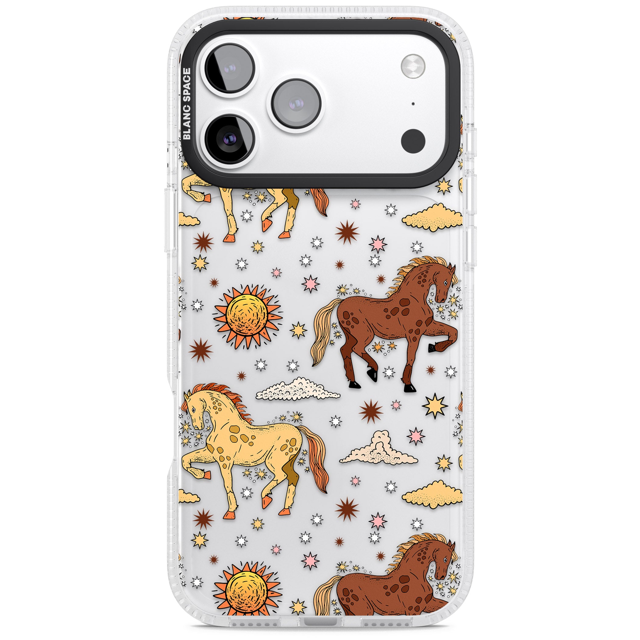 Boho Celestial Wild Horses iPhone 17 Pro Impact Air Clear Phone Case