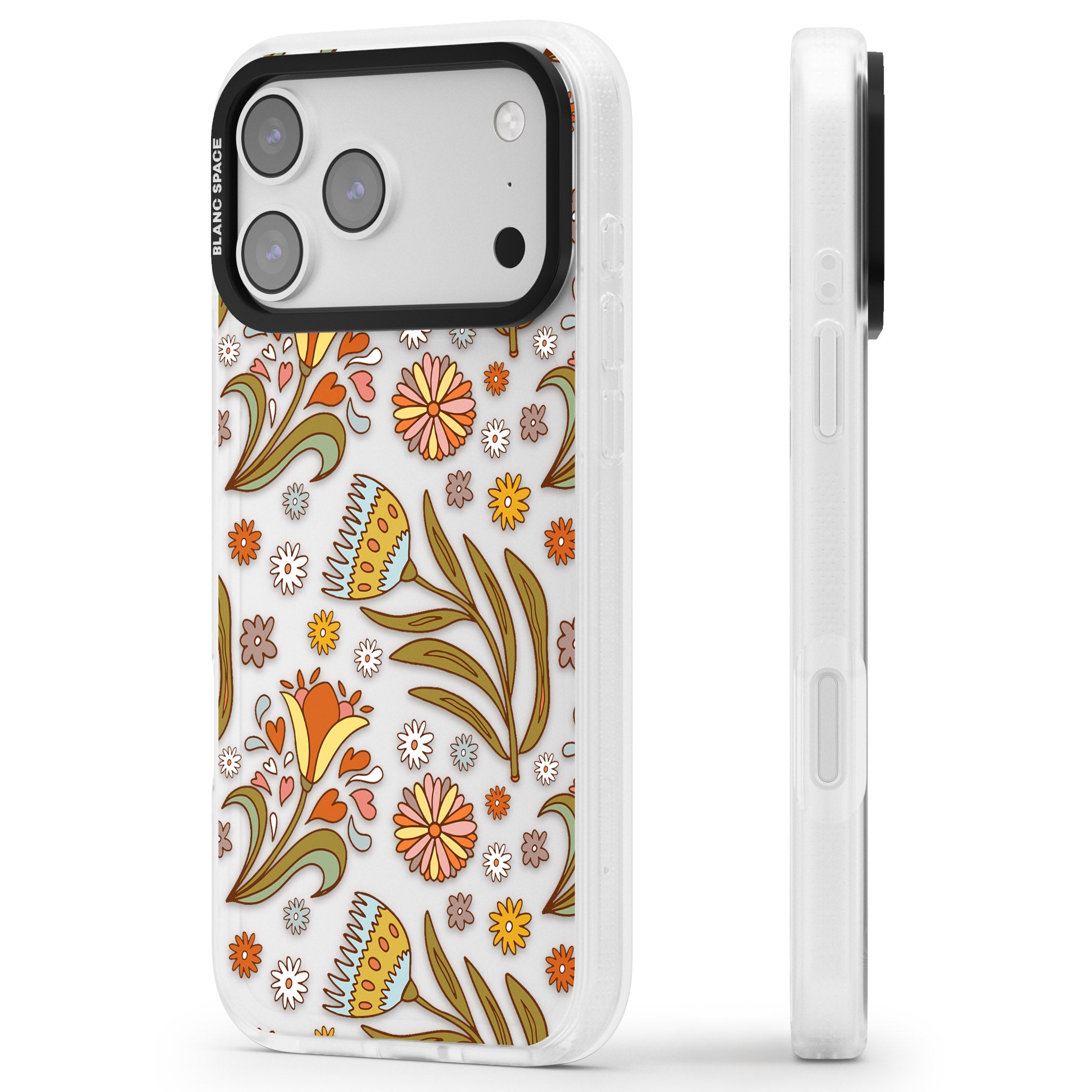Boho Celestial Wildflower iPhone 17 Pro Impact Air Clear Phone Case Side Profile