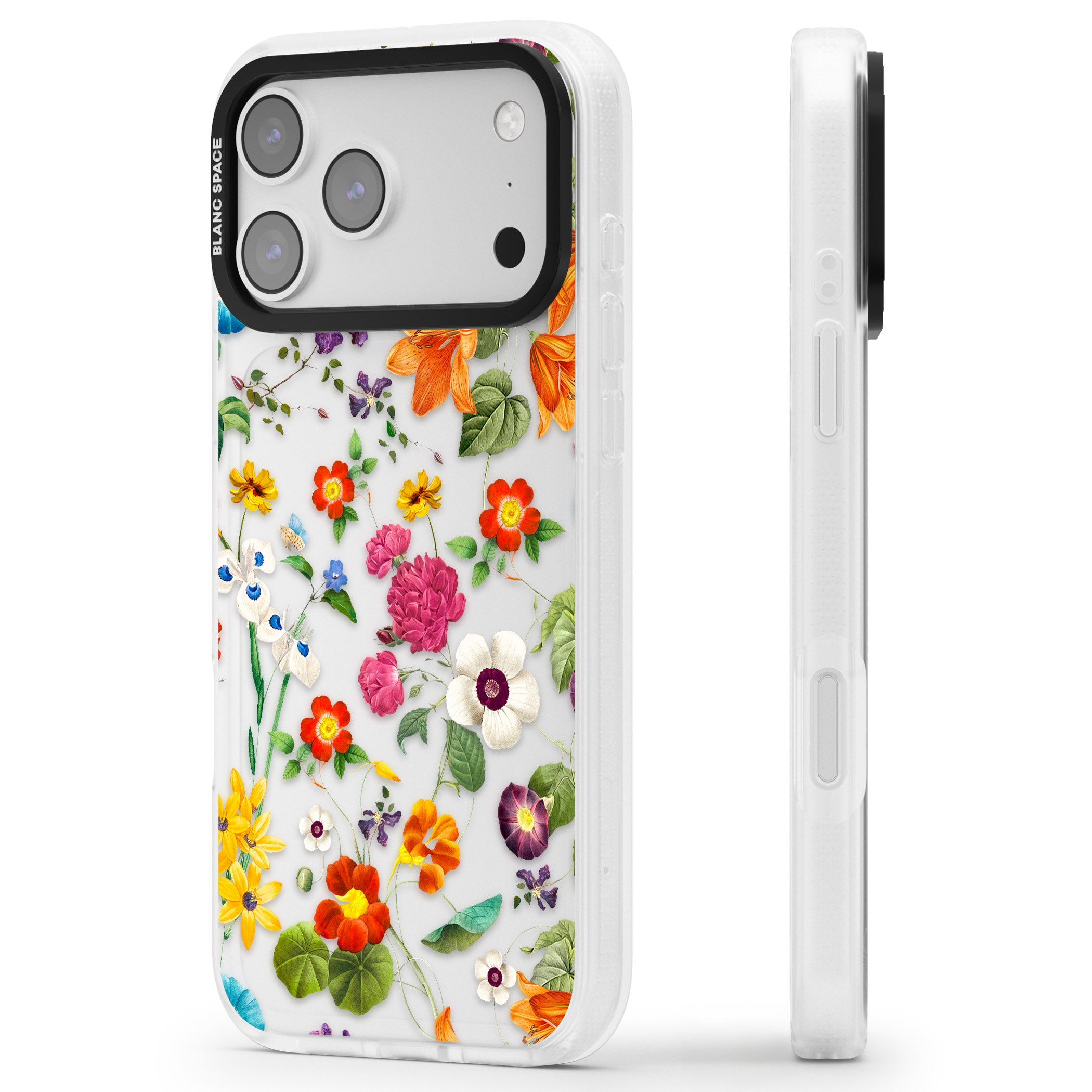 Whimsical Wildflowers iPhone 17 Pro Impact Air Clear Phone Case Side Profile