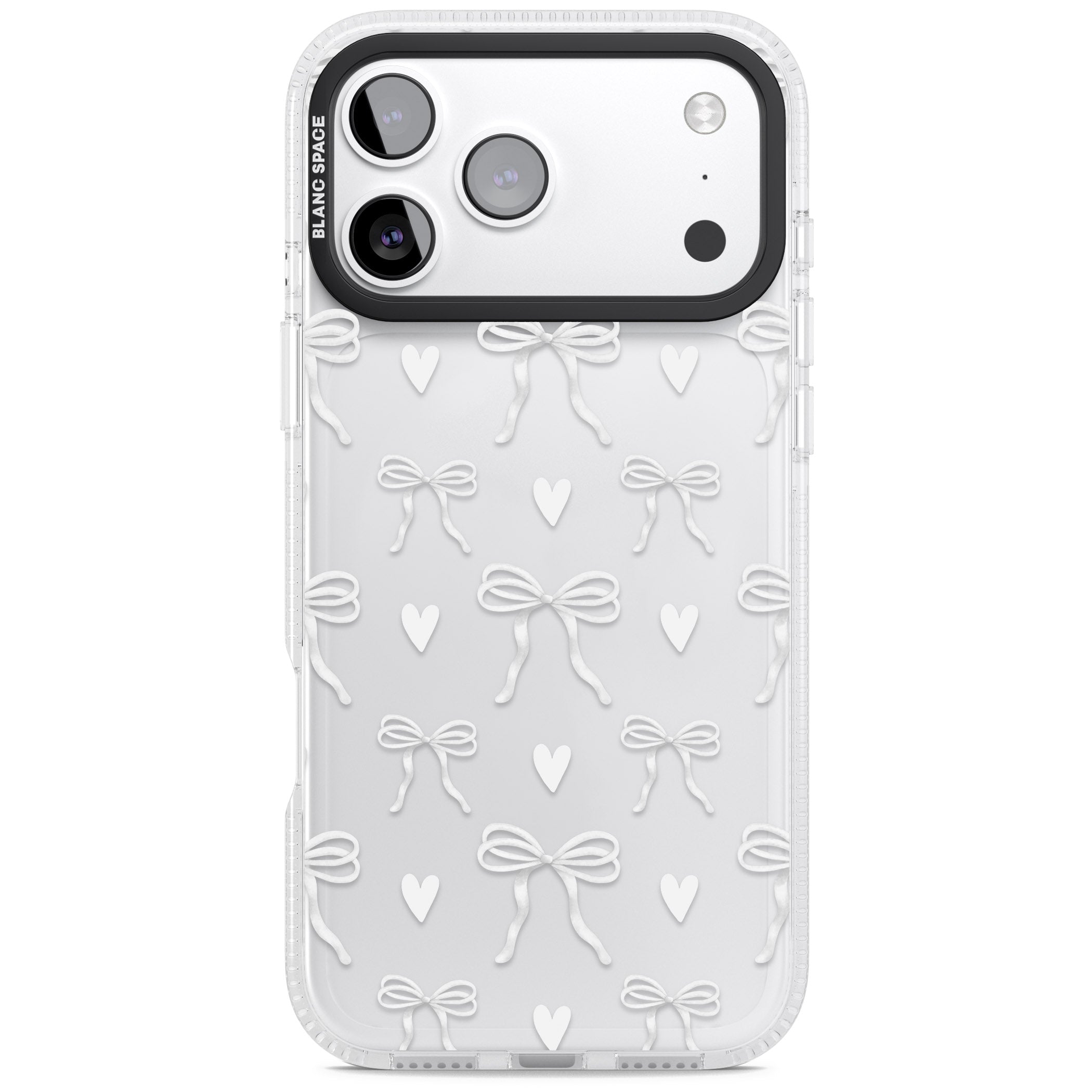 White Bows & Hearts iPhone 17 Pro Impact Air Clear Phone Case