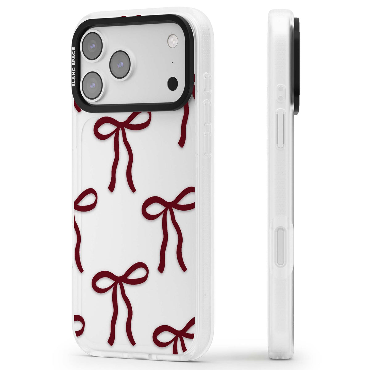 Burgundy Bows coquette iPhone case featuring hand-drawn burgundy red bows on a clear background | Clear Case Impact Air case for iPhone 17 Pro, iPhone 17 Pro Max