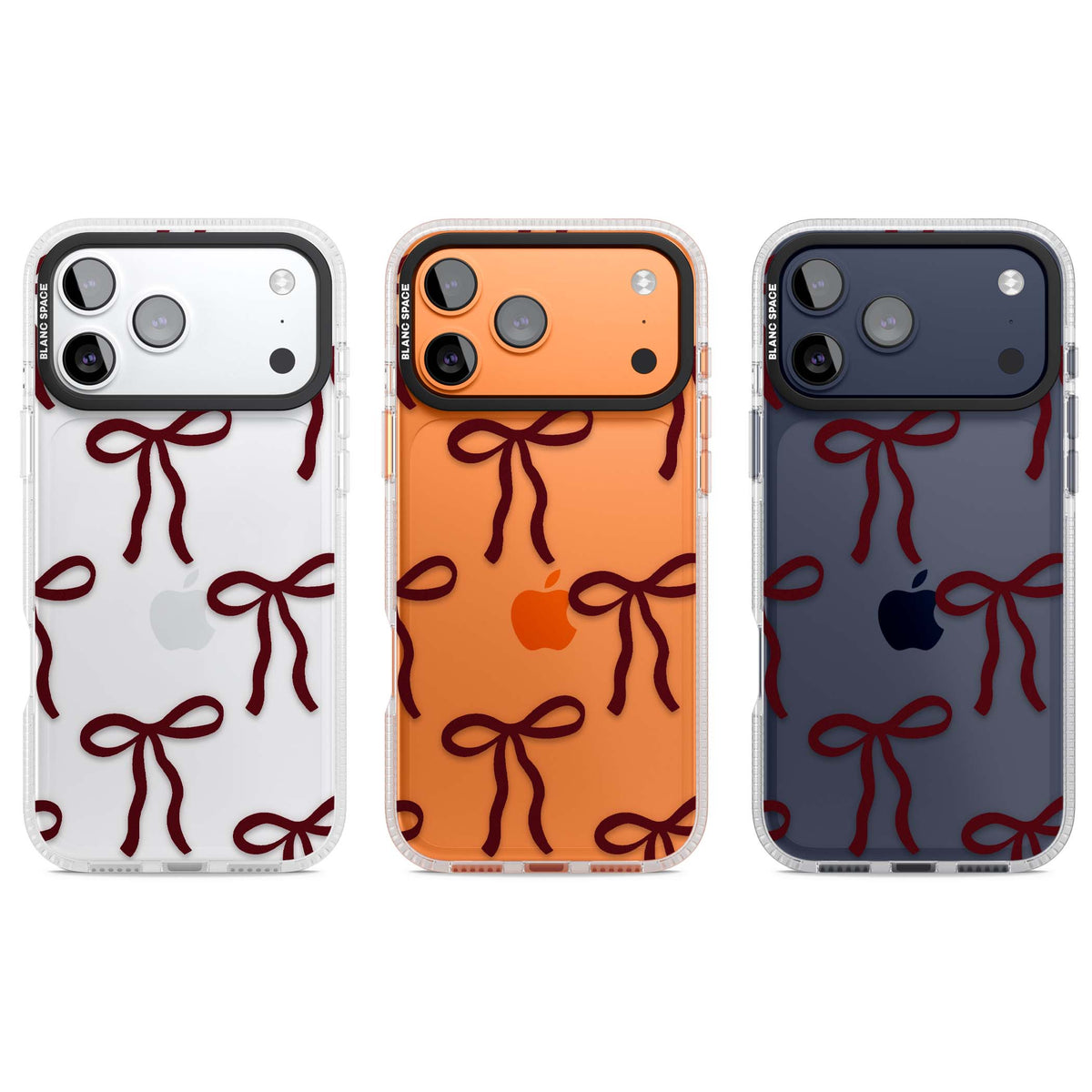Burgundy Bows coquette iPhone case featuring hand-drawn burgundy red bows on a clear background | Clear Case Impact Air case for iPhone 17 Pro, iPhone 17 Pro Max