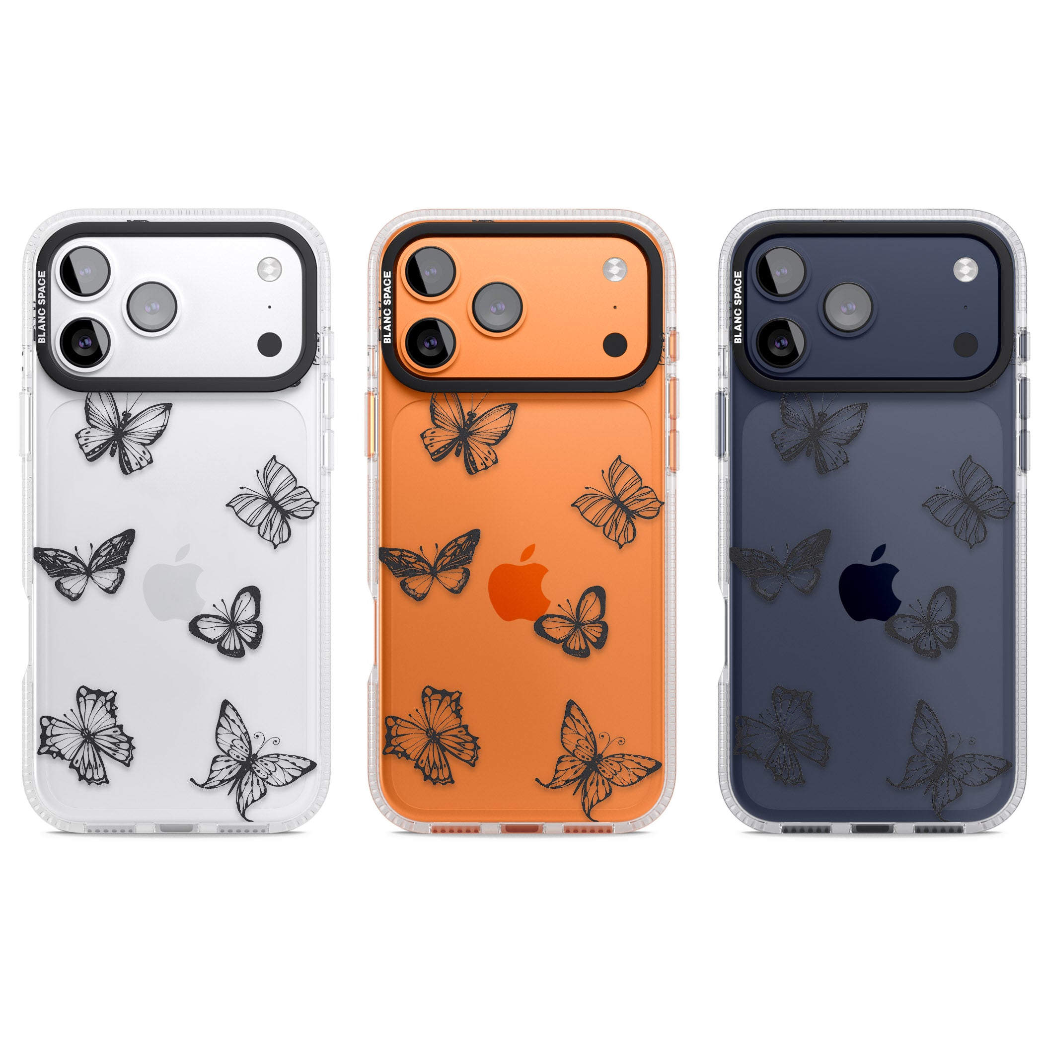 Grey Butterfly Line Pattern iPhone 17 Pro Impact Air Clear Phone Case APT Impact Protection
