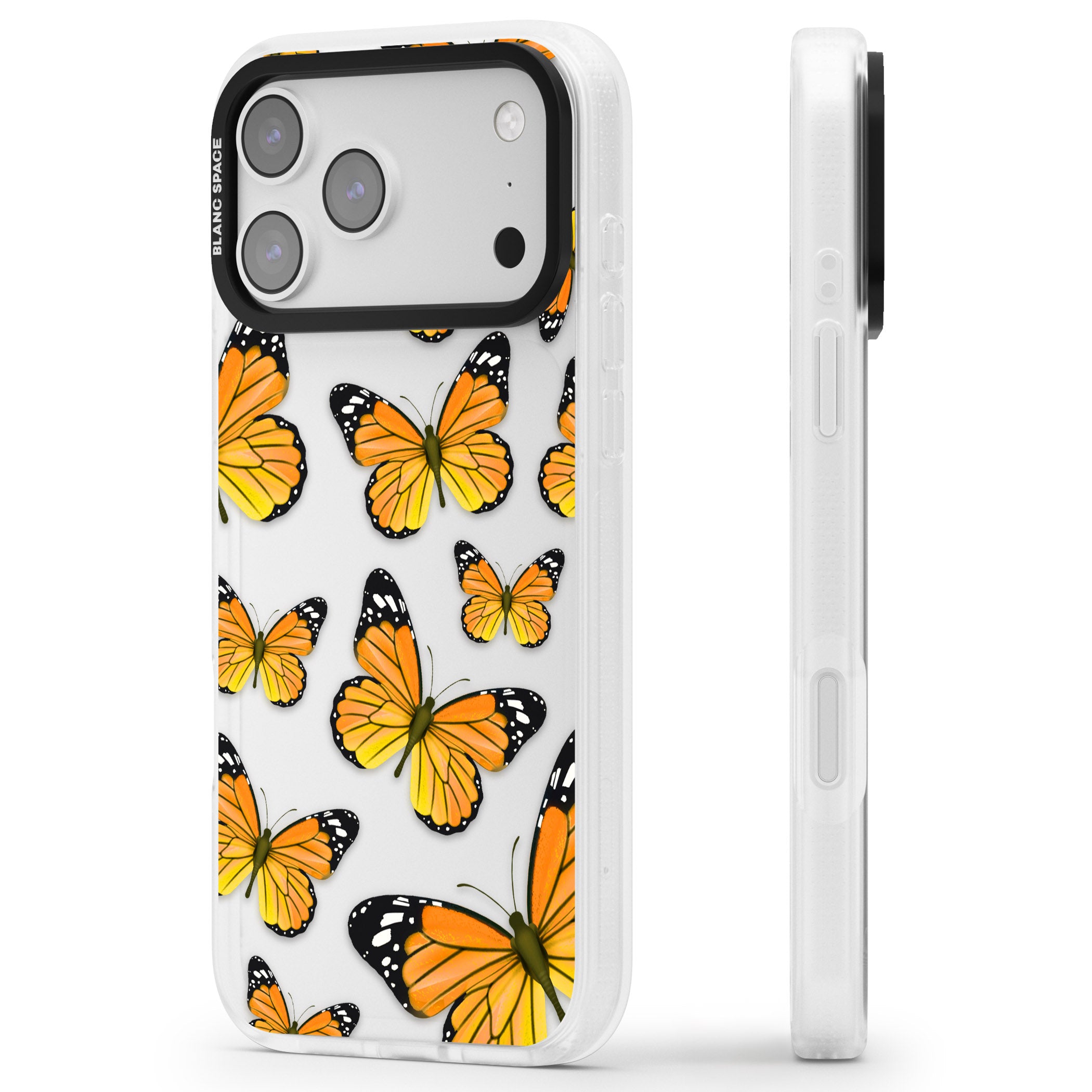 Sun Yellow Butterflies iPhone 17 Pro Impact Air Clear Phone Case Side Profile
