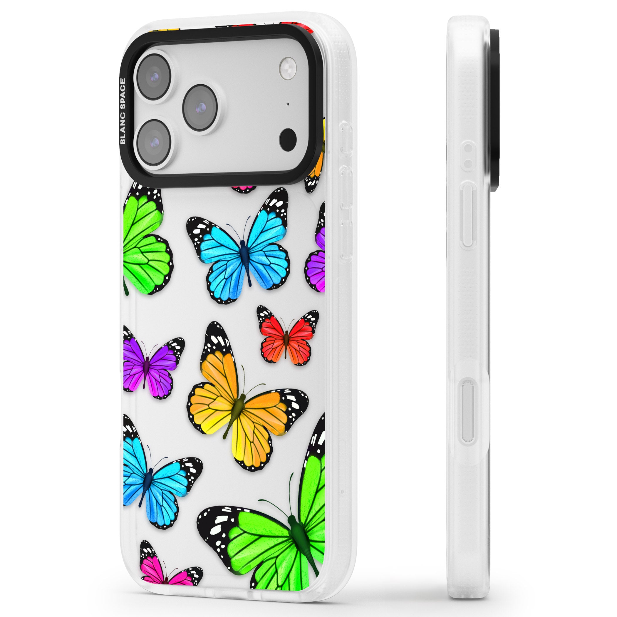 Vibrant Butterflies iPhone 17 Pro Impact Air Clear Phone Case Side Profile