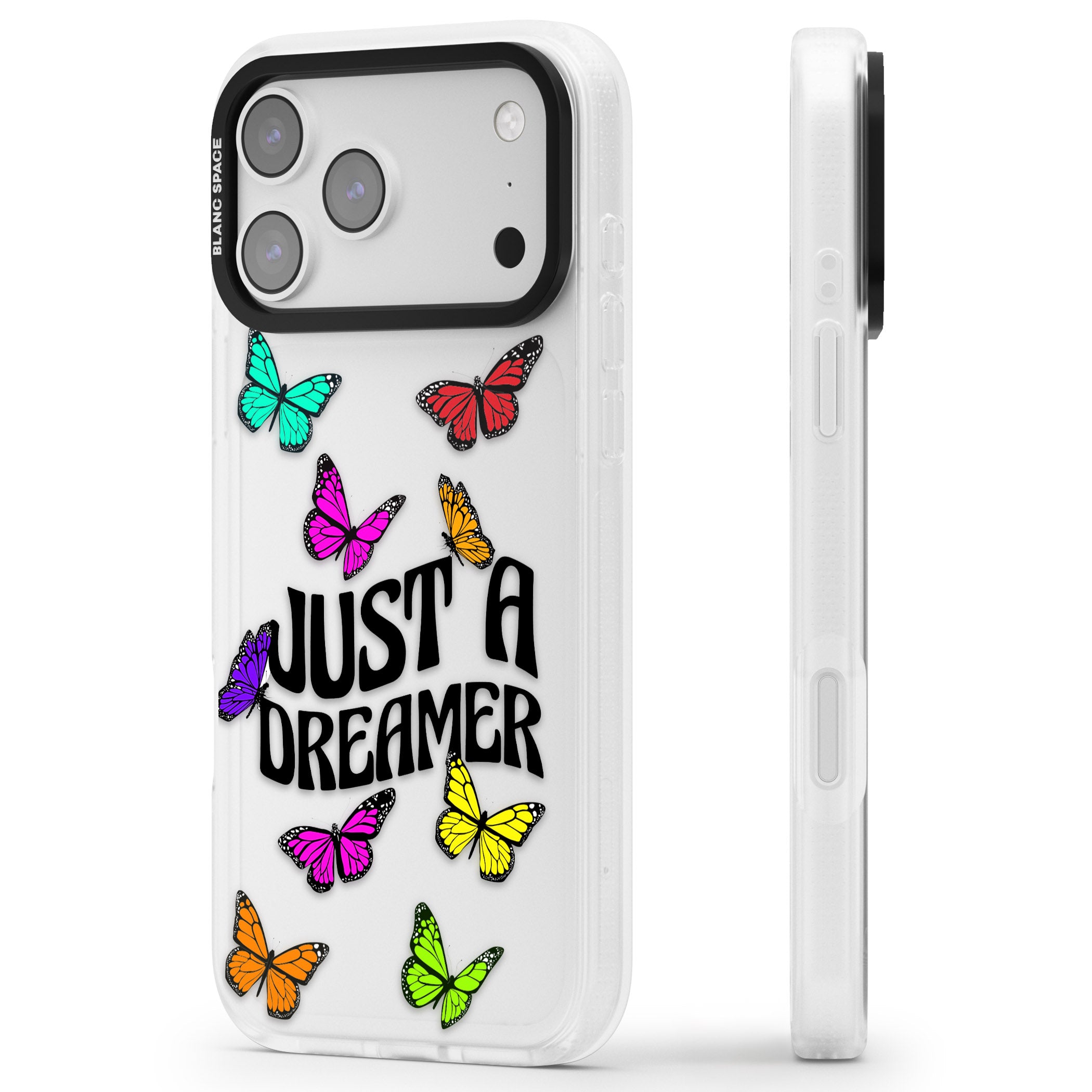 Just A Dreamer Butterfly iPhone 17 Pro Impact Air Clear Phone Case Side Profile