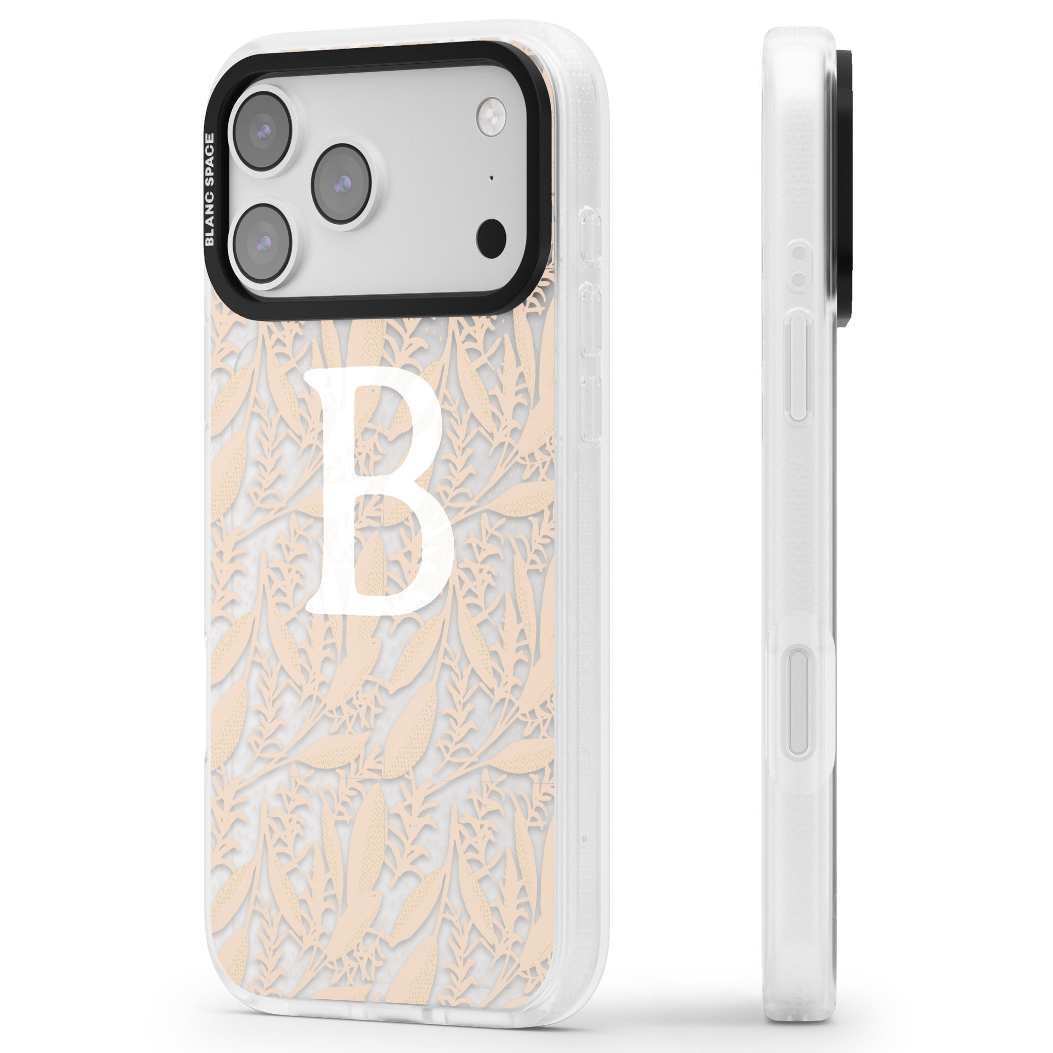 Personalised Monogram Subtle Abstract Floral iPhone 17 Pro Impact Air Clear Phone Case Side Profile