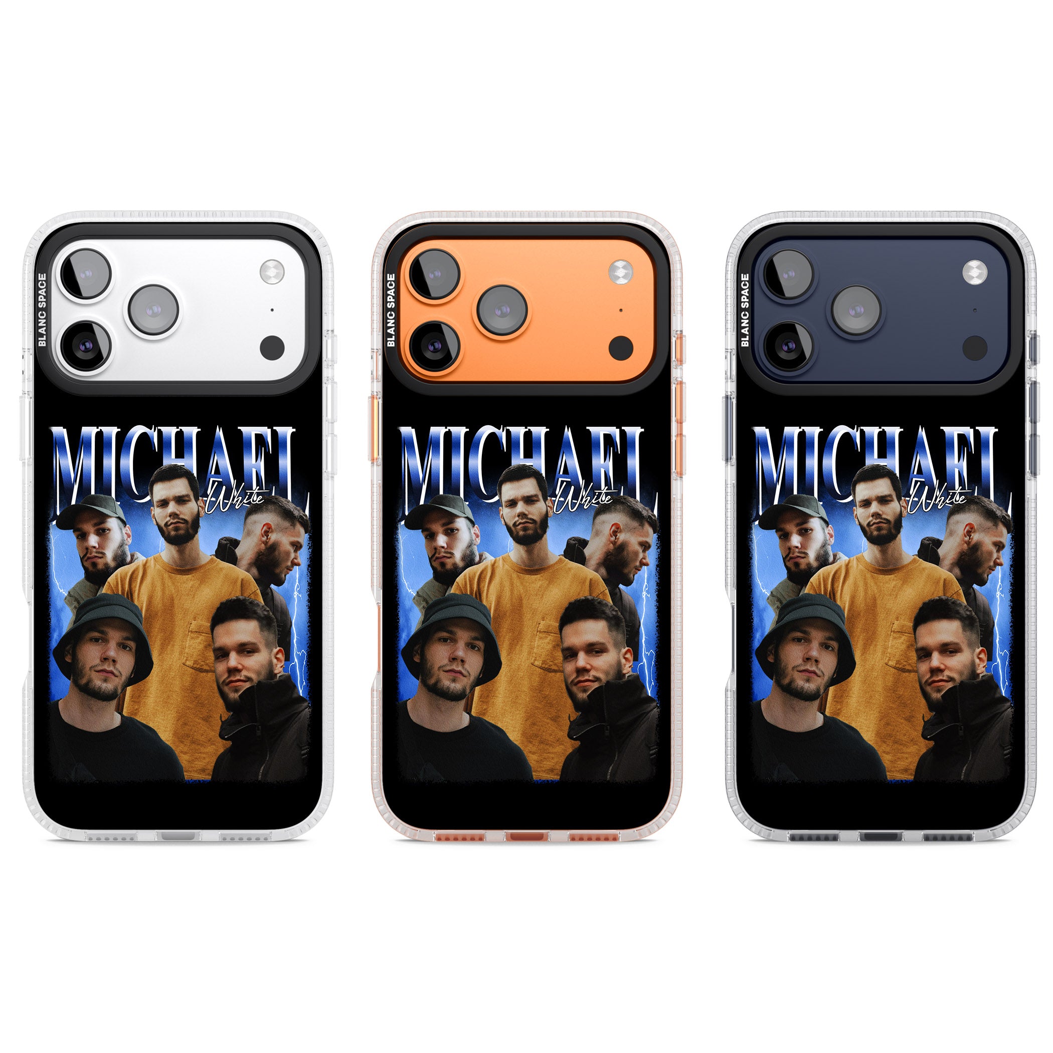 Personalised Airbrush Name & Photo Collage (Blue) iPhone 17 Pro Impact Air Clear Phone Case APT Impact Protection