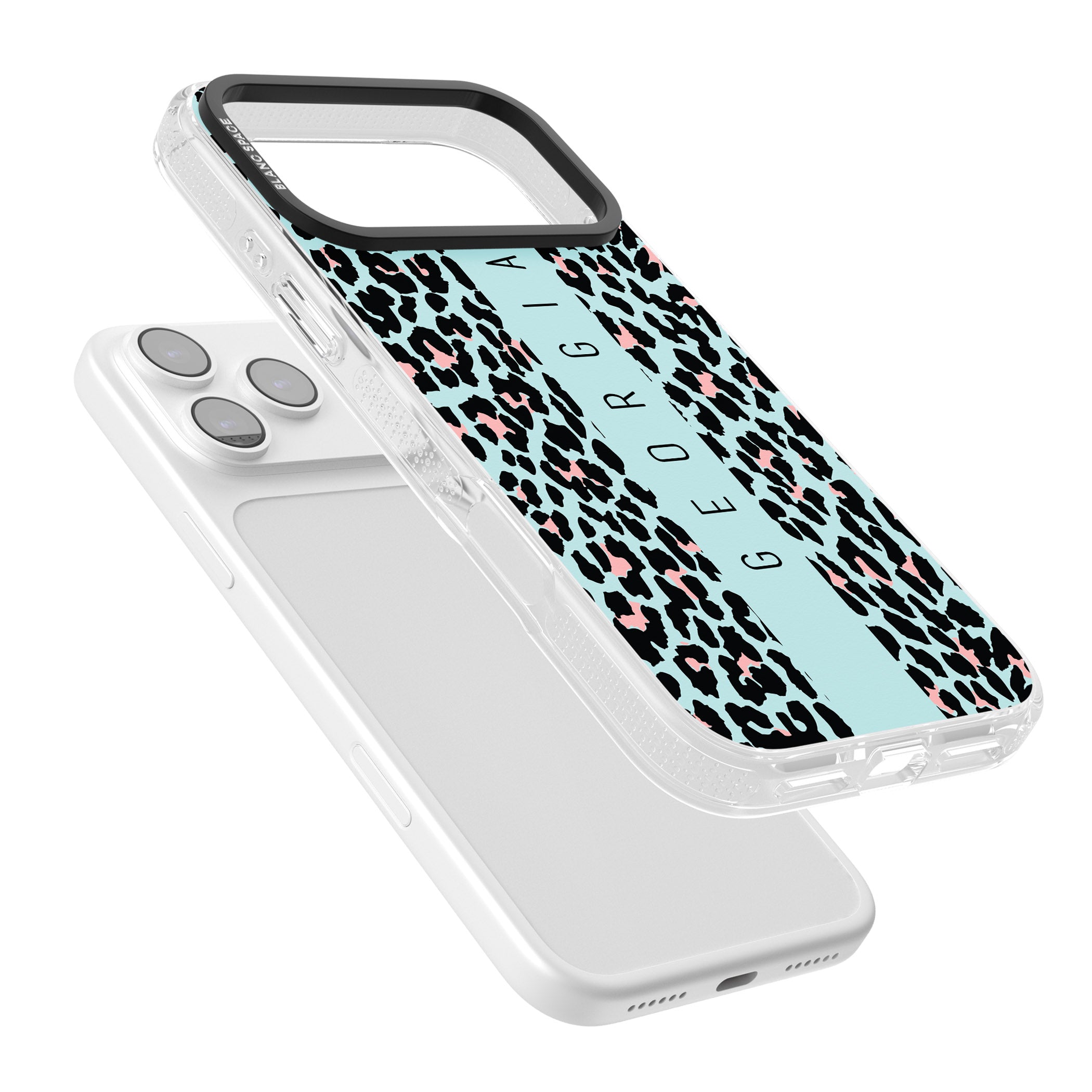 Personalised Blue Leopard iPhone 17 Pro Impact Air Clear Phone Case Colours