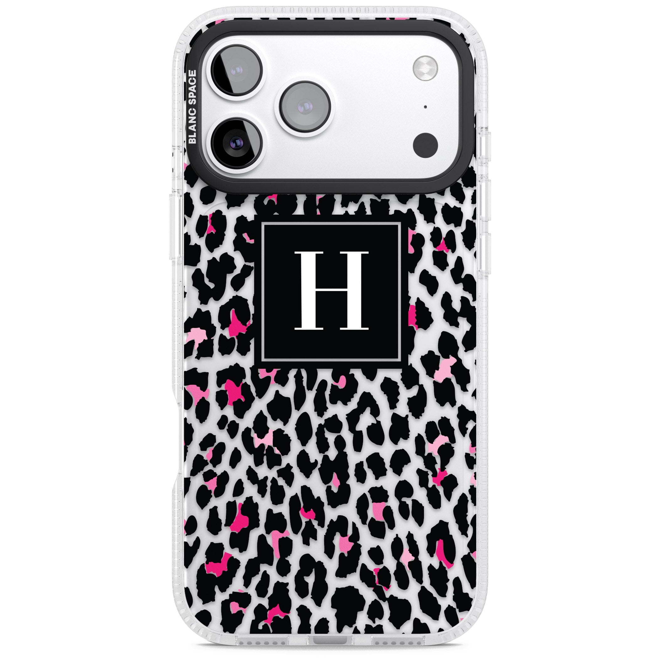 Personalised Clear Pink Leopard Monogram iPhone 17 Pro Impact Air Clear Phone Case