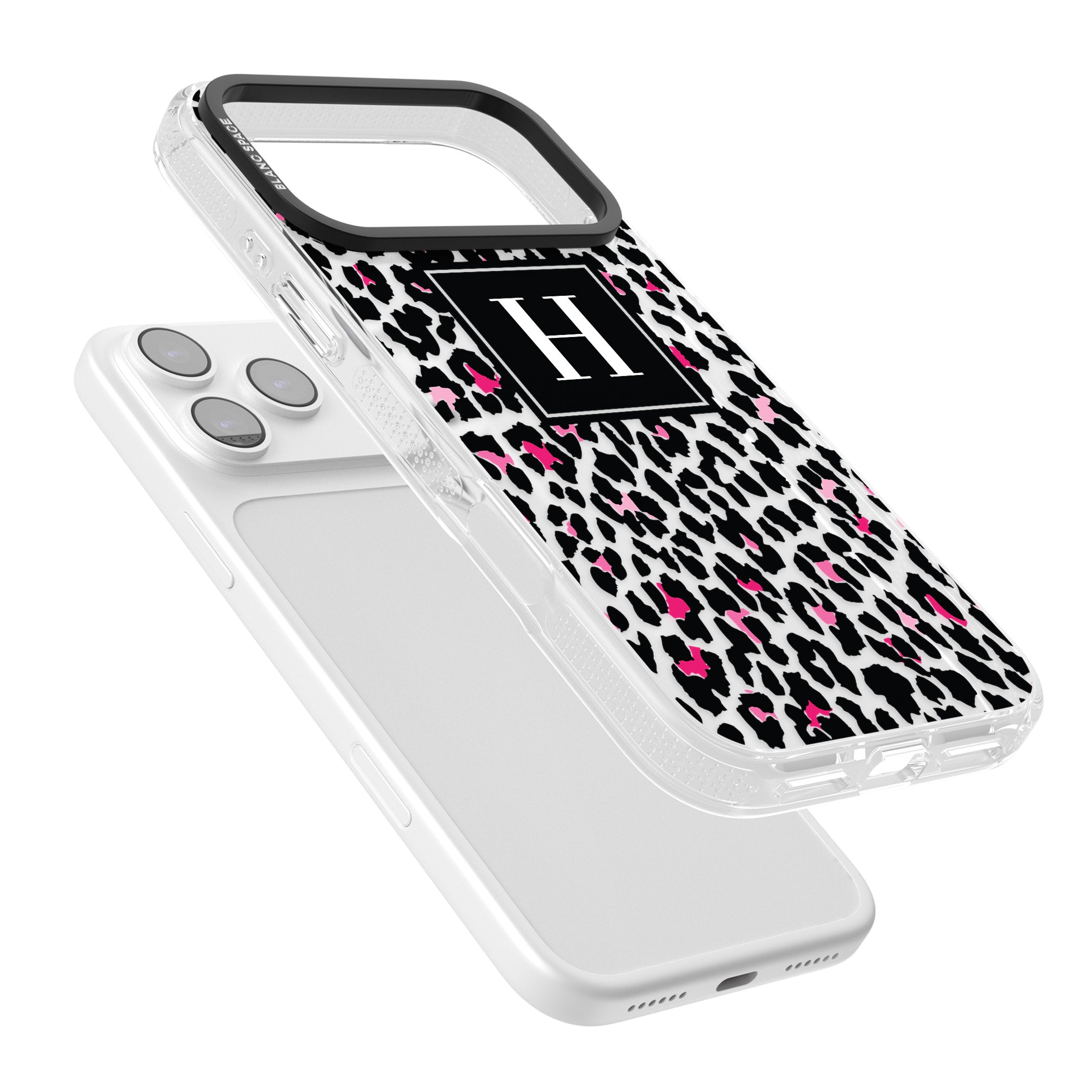 Personalised Clear Pink Leopard Monogram iPhone 17 Pro Impact Air Clear Phone Case Colours