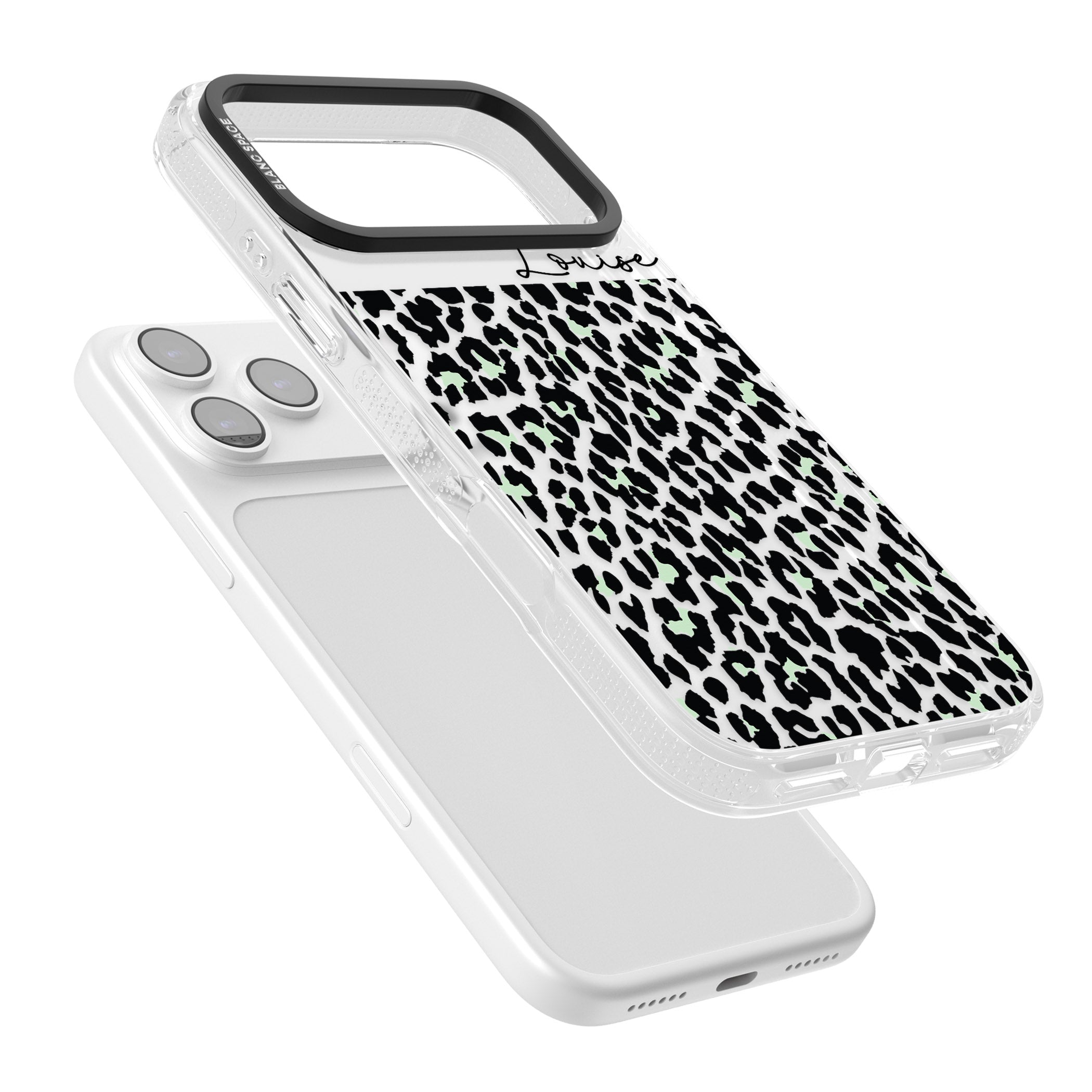Personalised Seafoam Leopard iPhone 17 Pro Impact Air Clear Phone Case Colours
