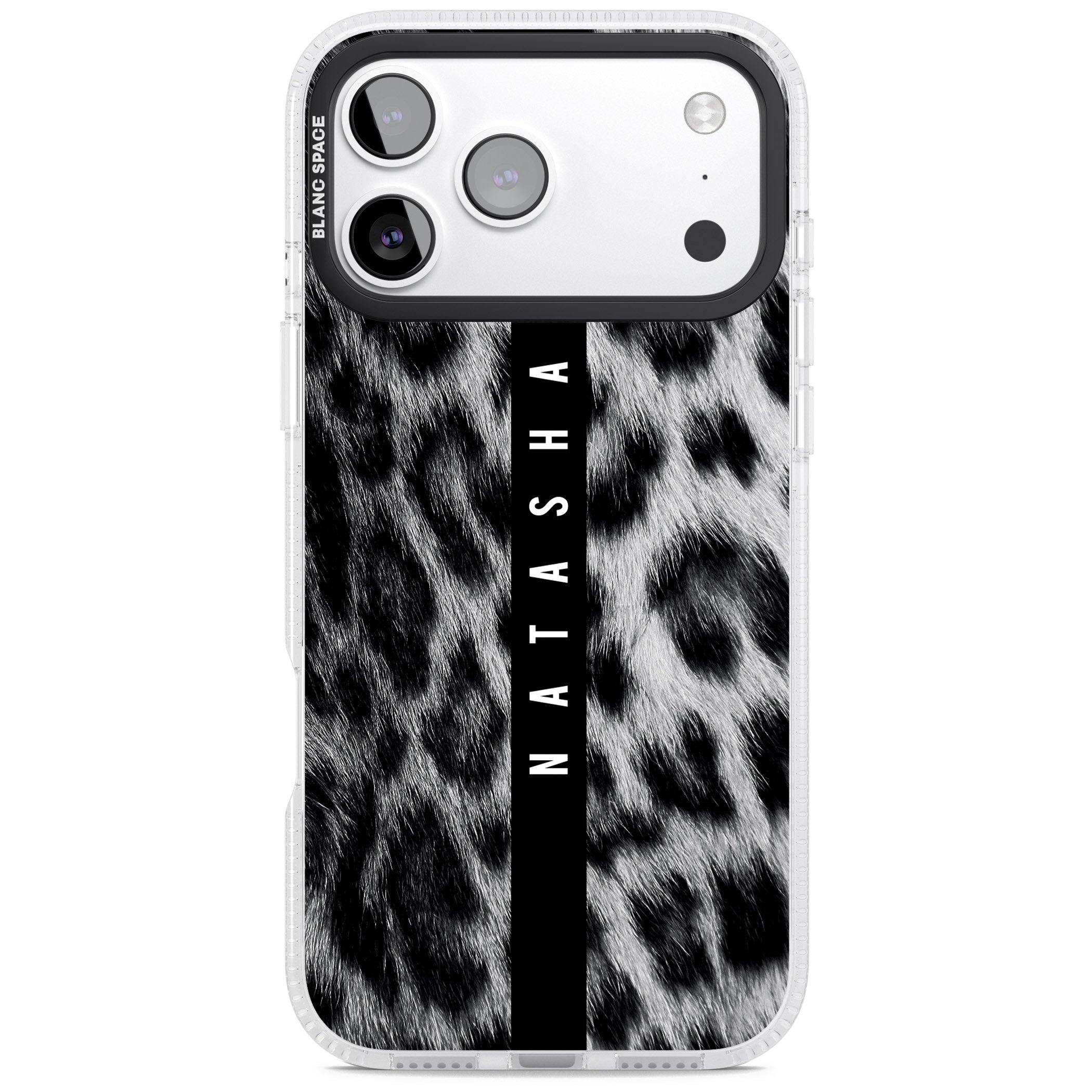 Personalised Snow Leopard Print iPhone 17 Pro Impact Air Clear Phone Case