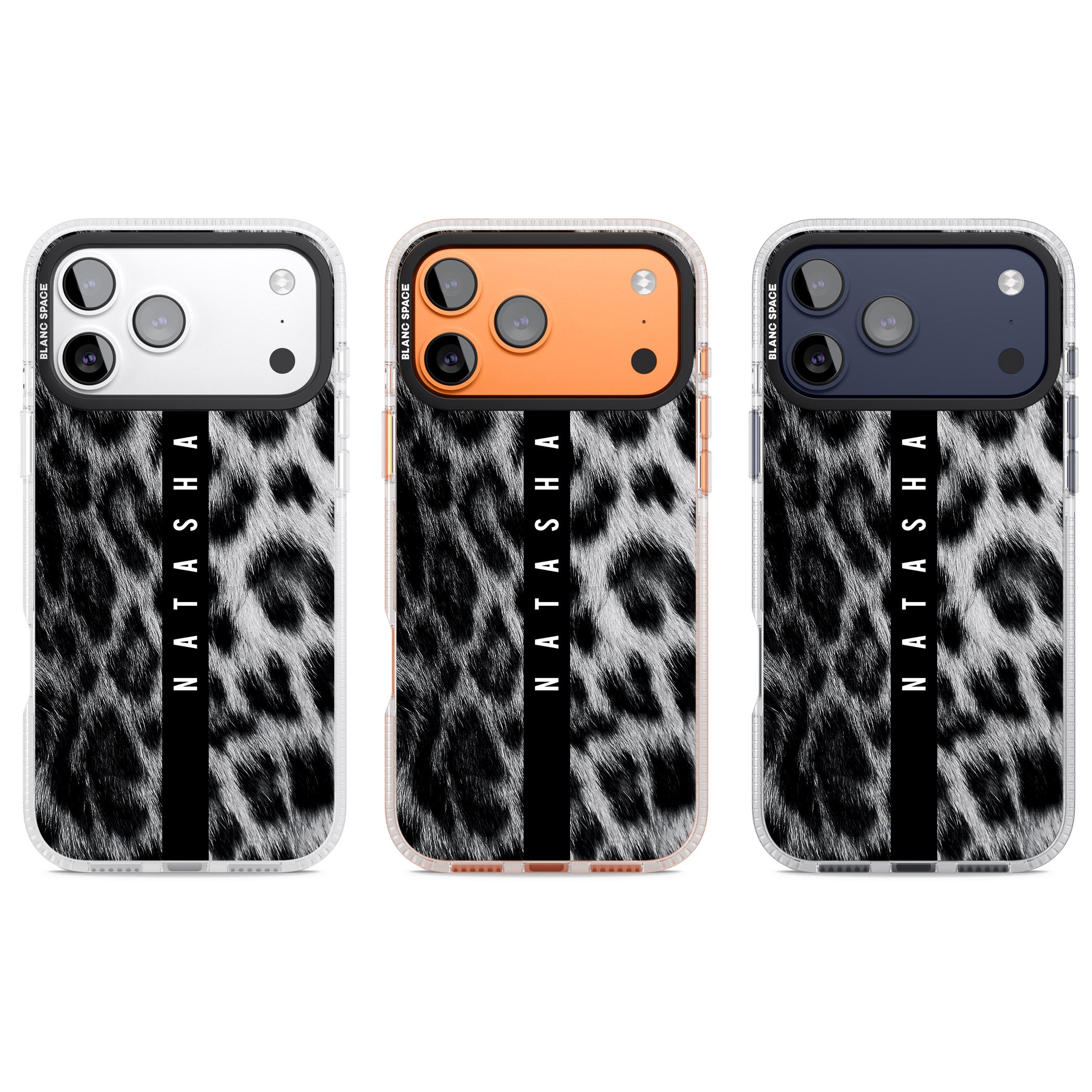 Personalised Snow Leopard Print iPhone 17 Pro Impact Air Clear Phone Case APT Impact Protection