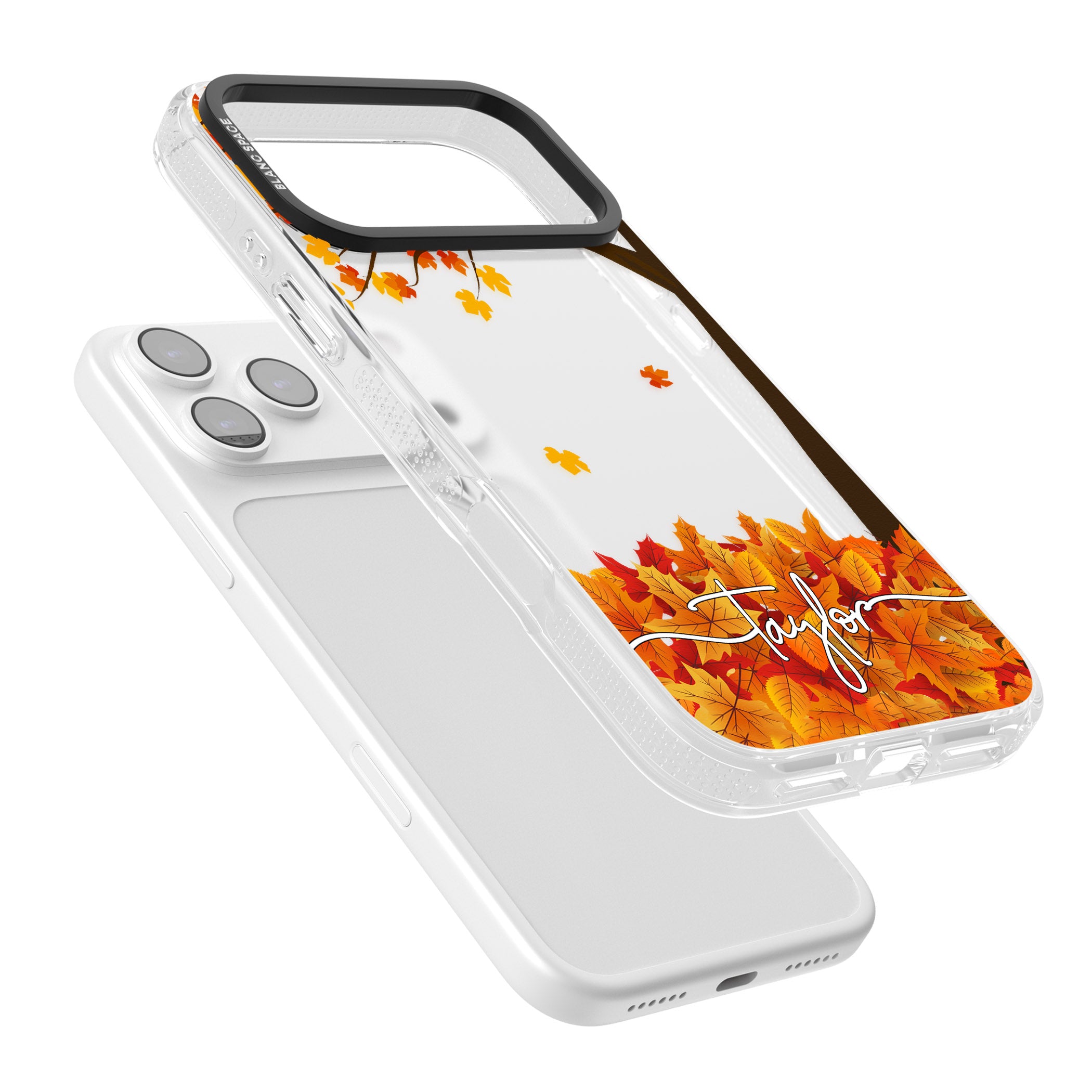 Personalised Autumn Leaves iPhone 17 Pro Impact Air Clear Phone Case Colours
