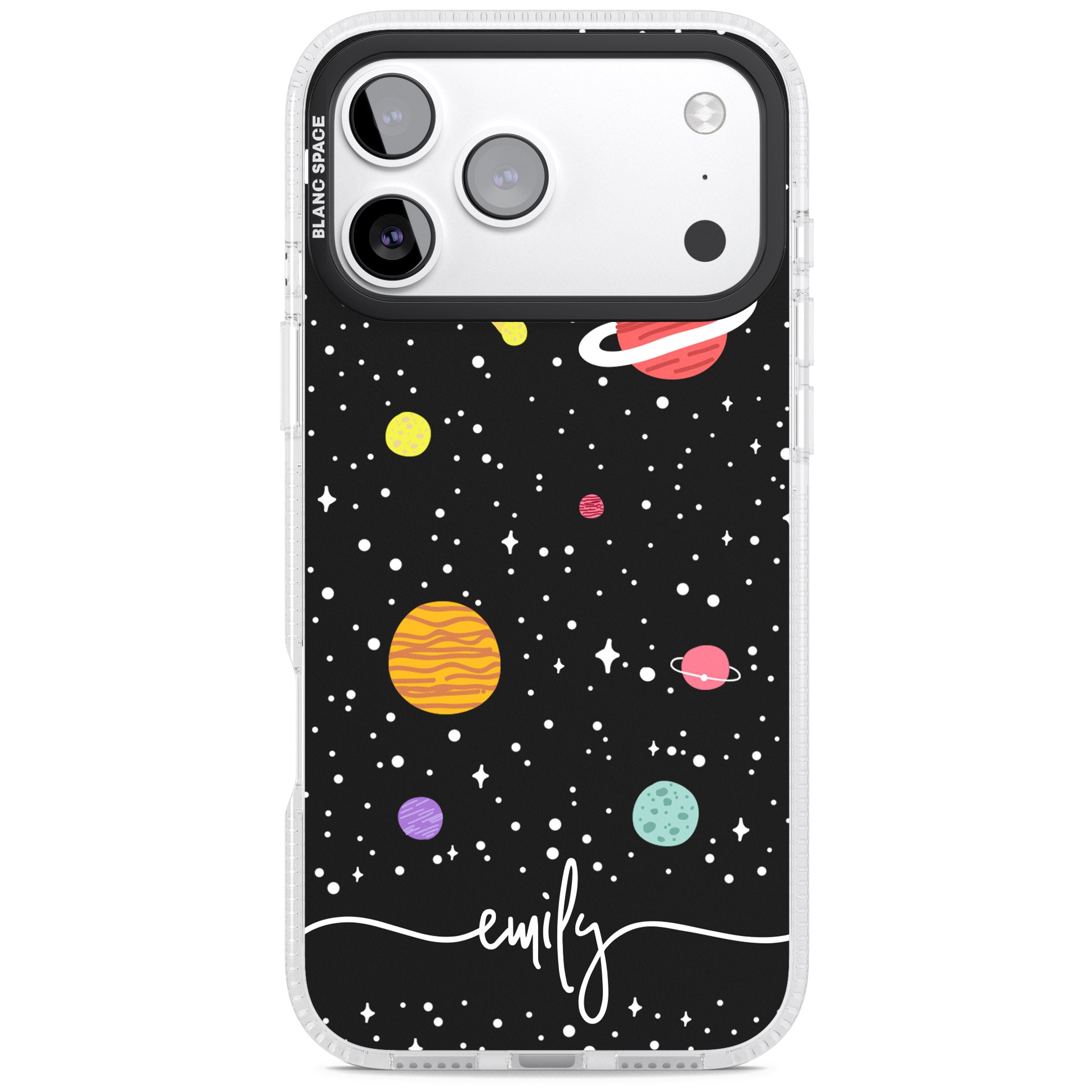 Personalised Cute Cartoon Planet iPhone 17 Pro Impact Air Clear Phone Case