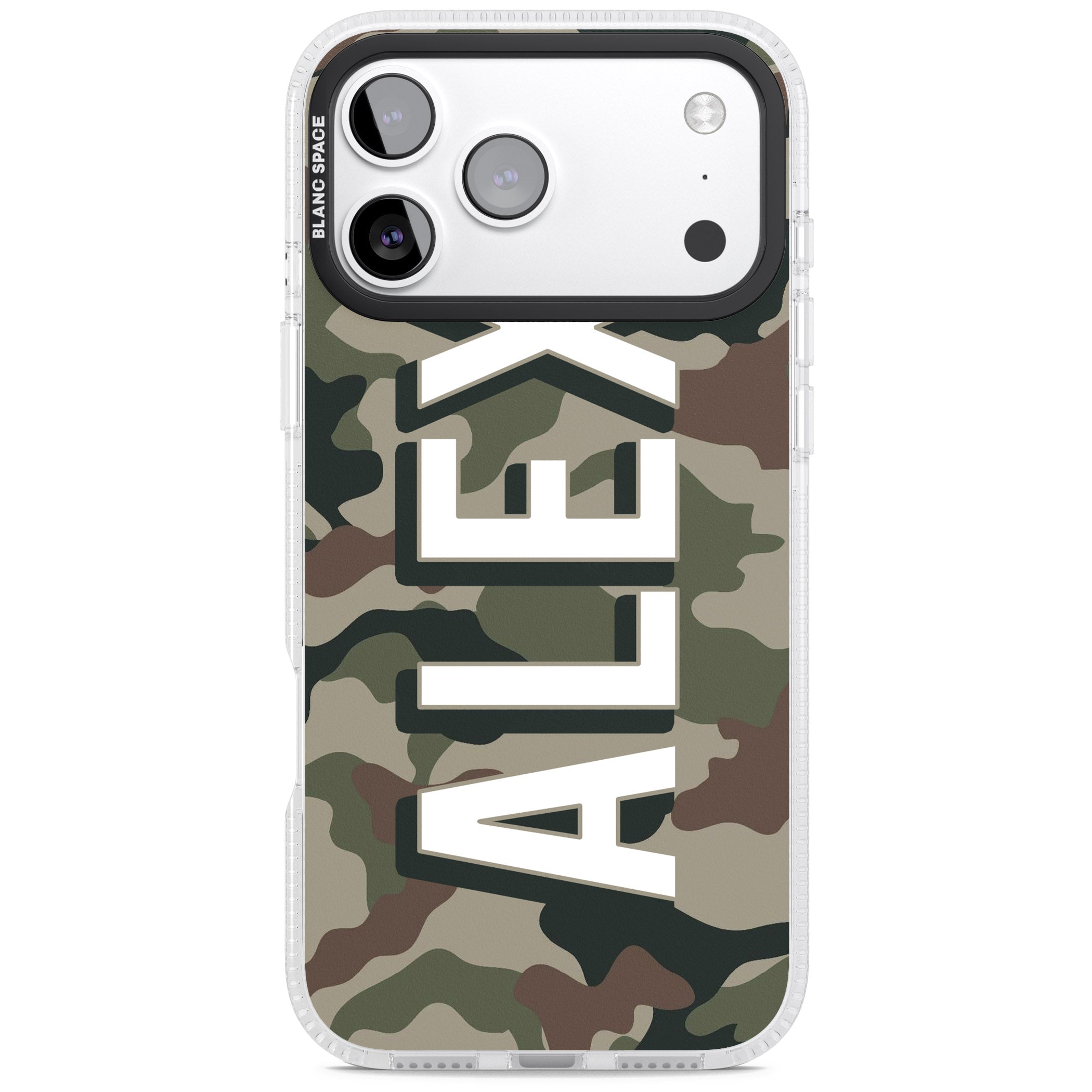 Personalised Classic Green Camo iPhone 17 Pro Impact Air Clear Phone Case