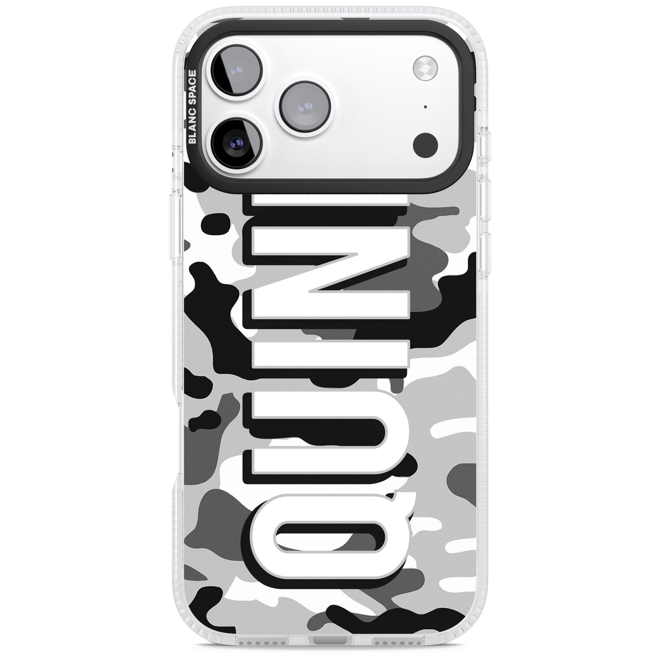 Personalised Greyscale Camo iPhone 17 Pro Impact Air Clear Phone Case