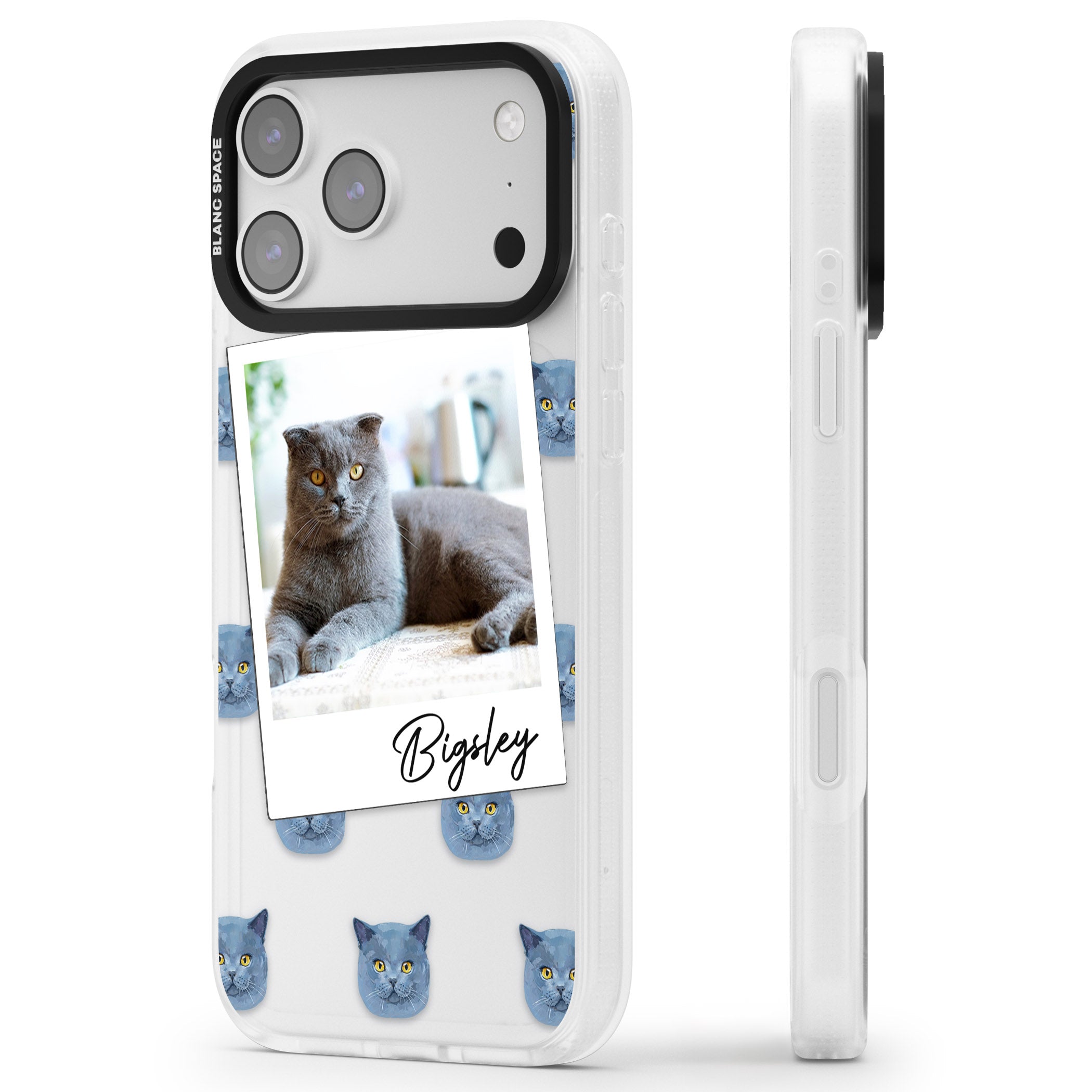 Personalised English Blue Cat Photo iPhone 17 Pro Impact Air Clear Phone Case Side Profile