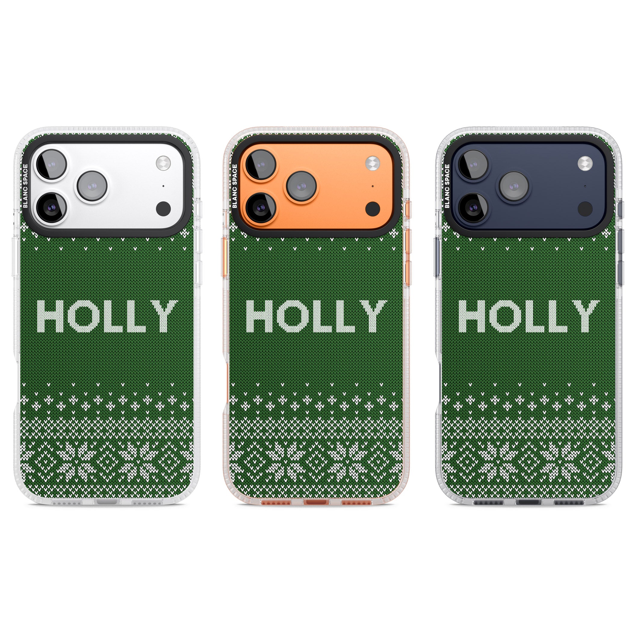 Personalised Green Christmas Knit iPhone 17 Pro Impact Air Clear Phone Case APT Impact Protection