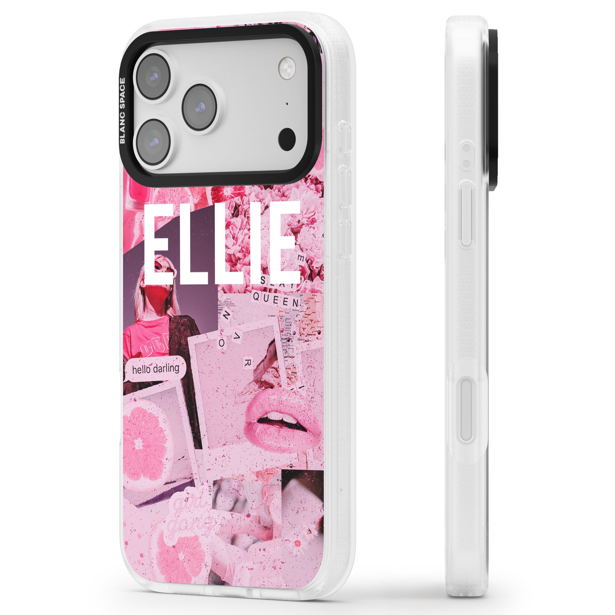 Personalised Sweet Pink Collage iPhone 17 Pro Impact Air Clear Phone Case Side Profile