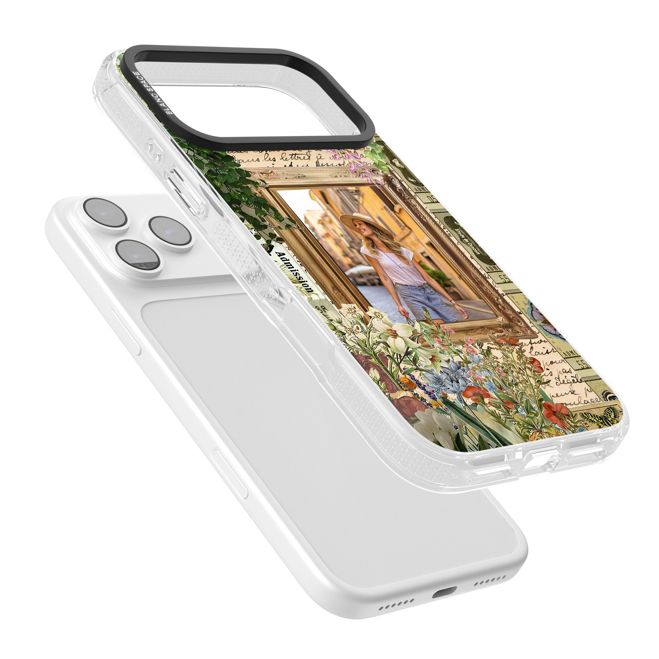 Personalised Tuscan Floral Collage Frame iPhone 17 Pro Impact Air Clear Phone Case Colours