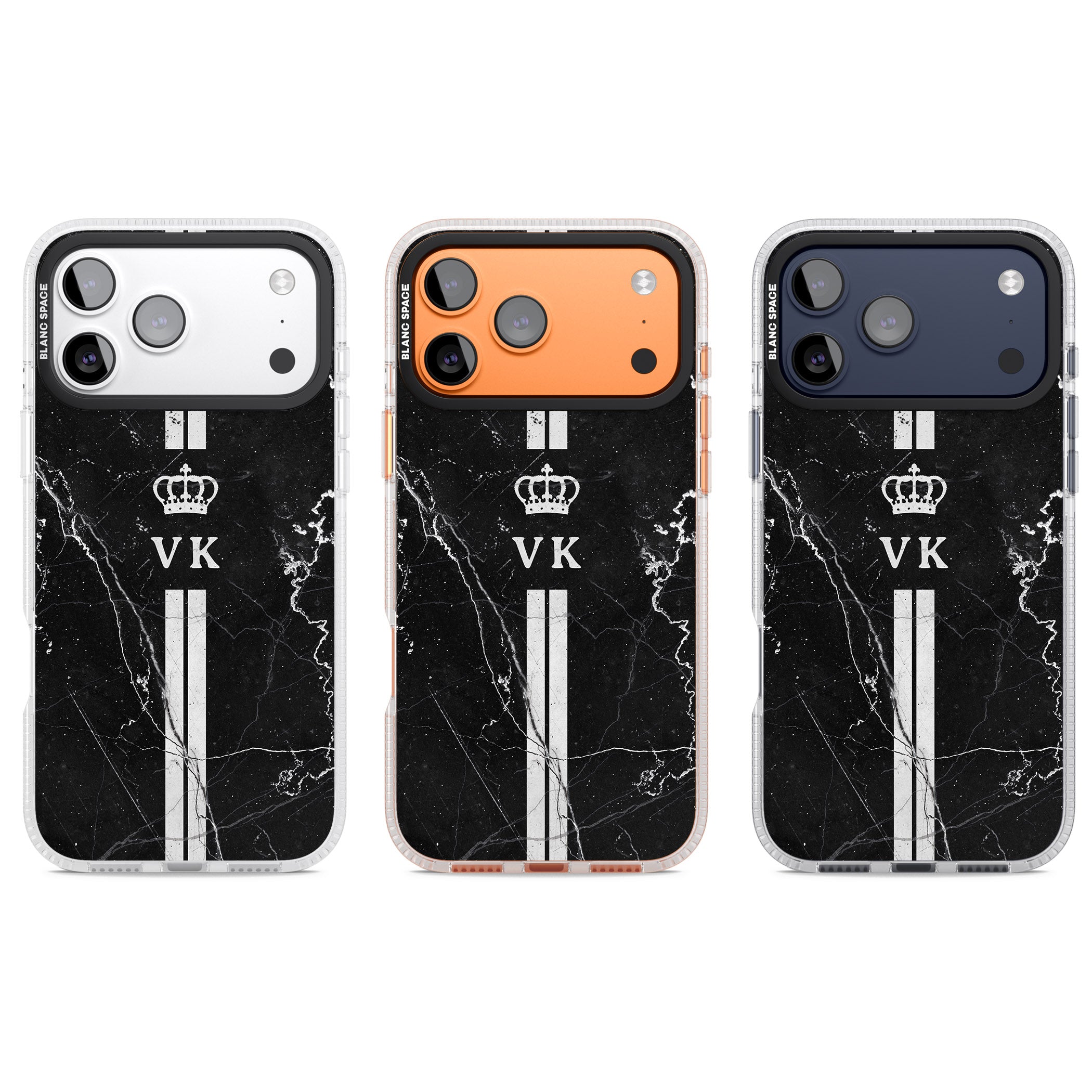 Personalised Black Marble Stripe Initials iPhone 17 Pro Impact Air Clear Phone Case APT Impact Protection