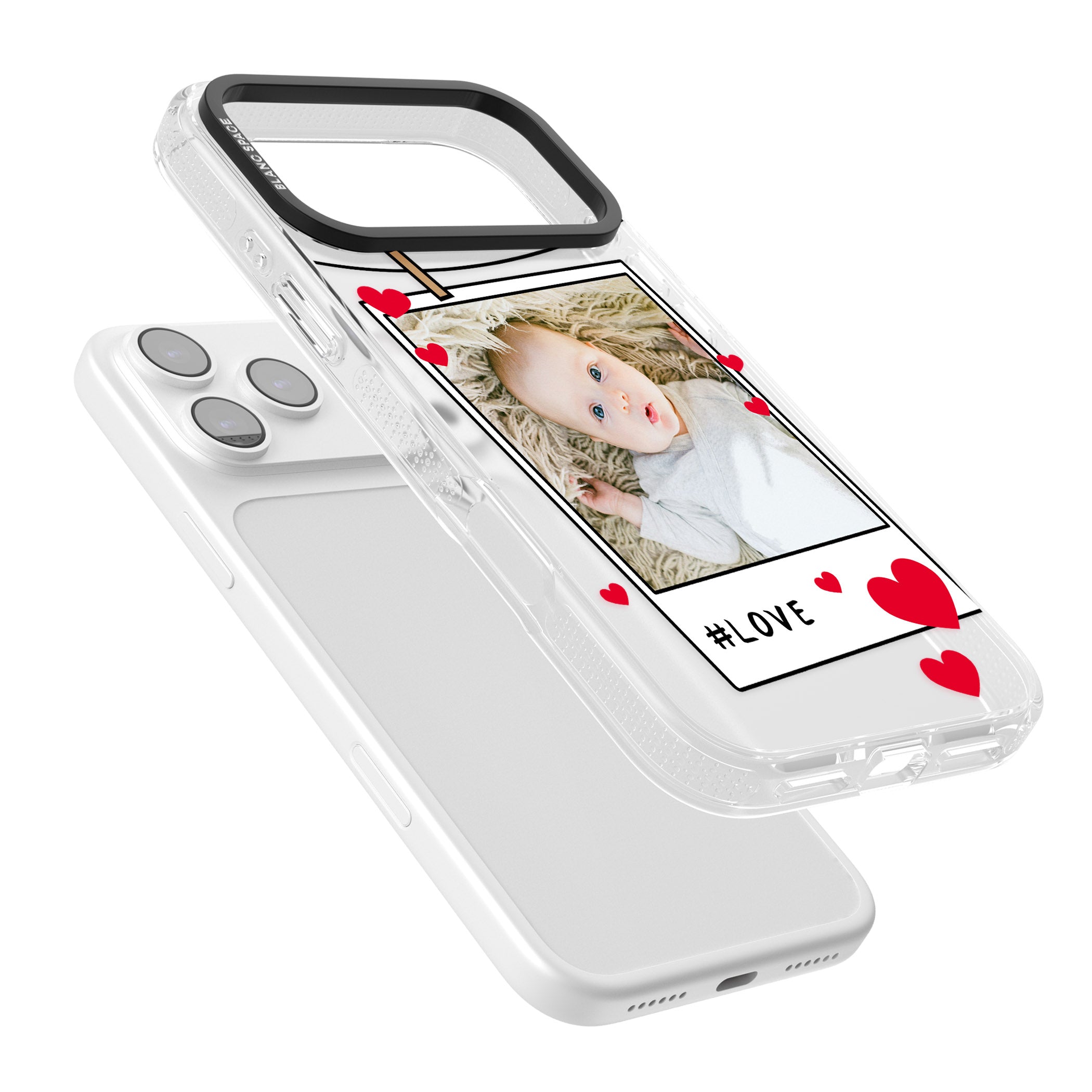 Personalised Paperclip & Hearts Instant Camera Photo iPhone 17 Pro Impact Air Clear Phone Case Colours