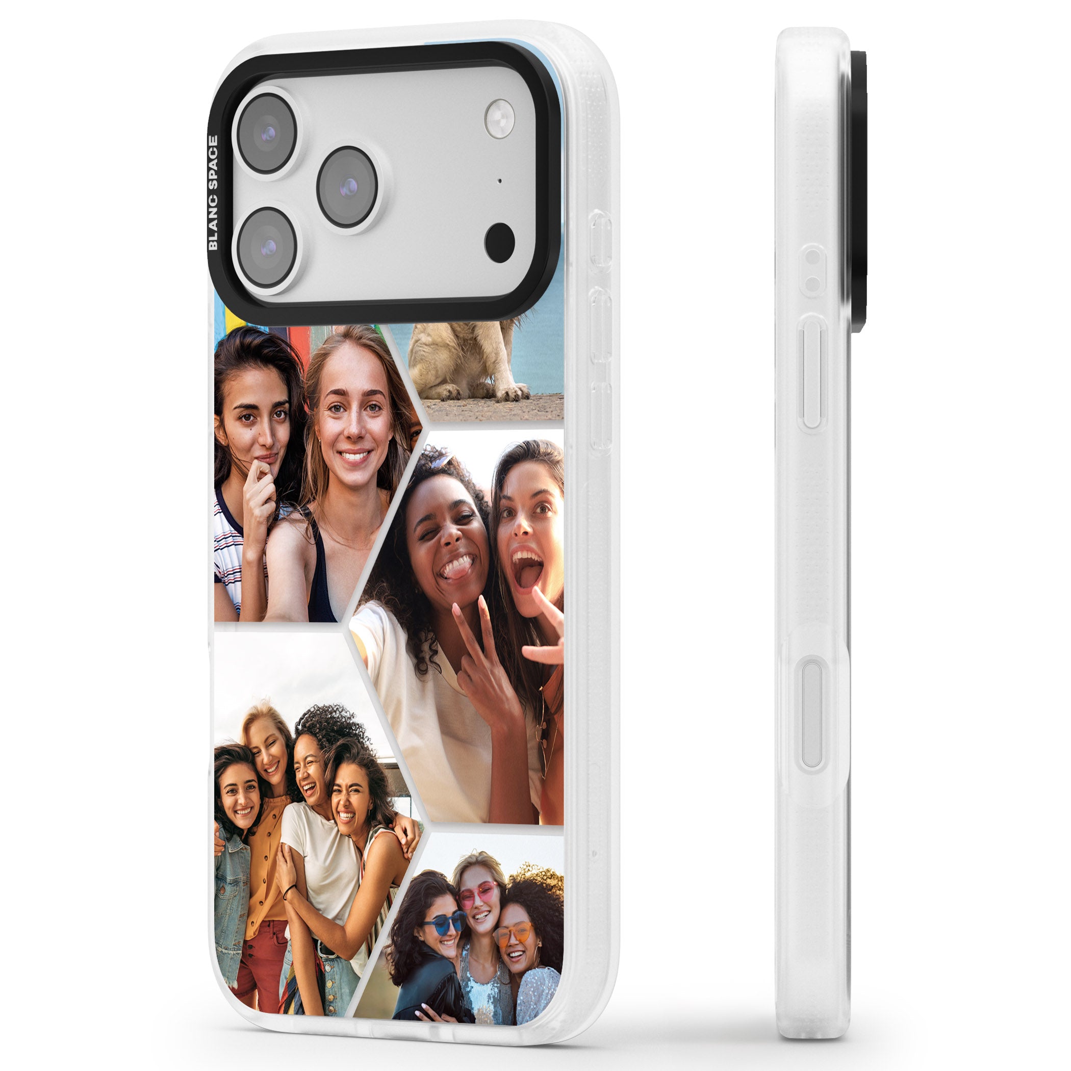Personalised Beehive Photo Grid iPhone 17 Pro Impact Air Clear Phone Case Side Profile