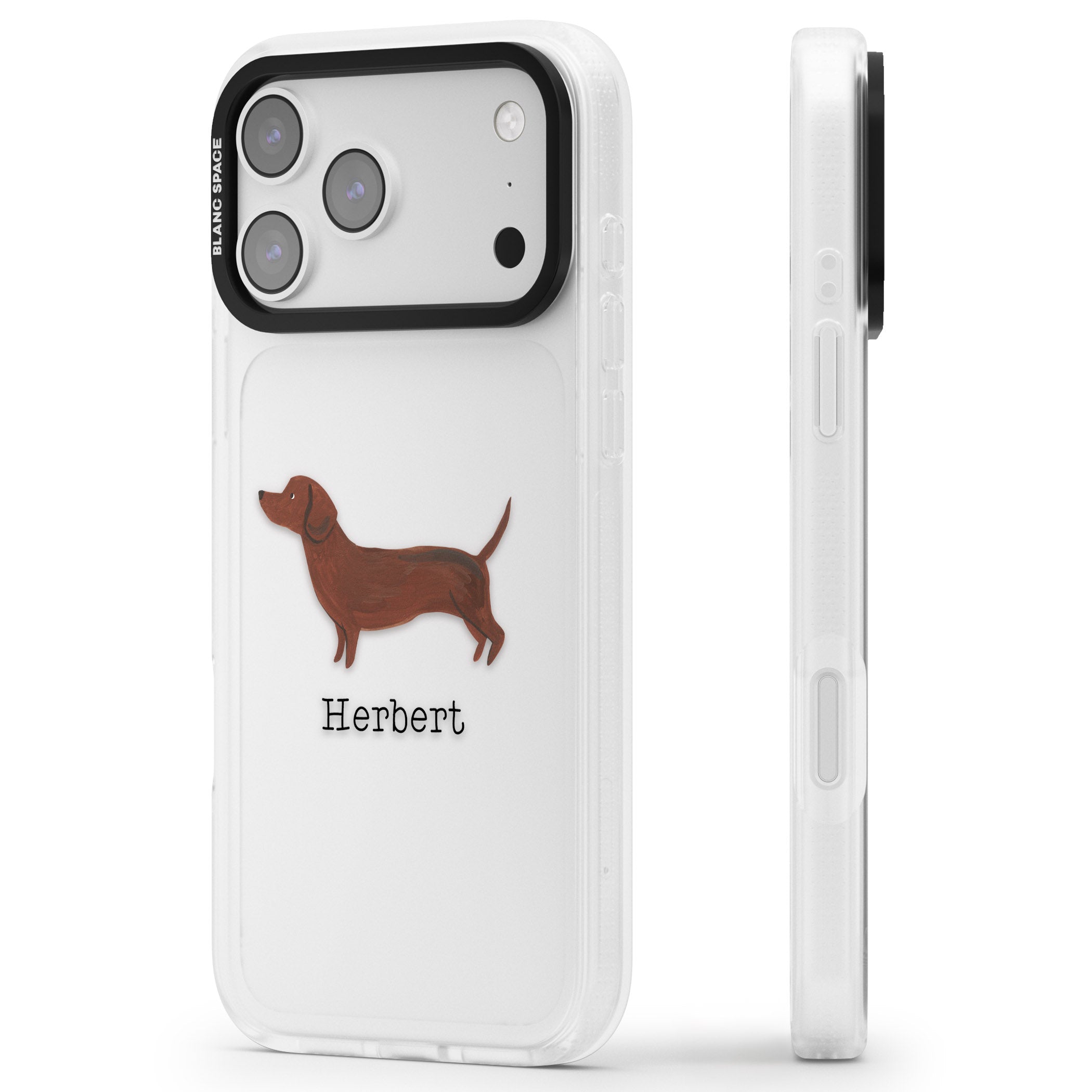 Personalised Sausage Dog iPhone 17 Pro Impact Air Clear Phone Case Side Profile